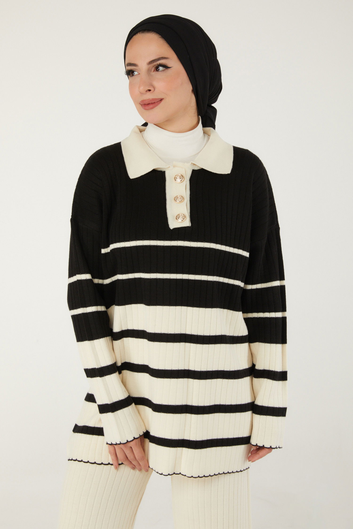 Çizgili Triko Takım Siyah - 26469 - 2