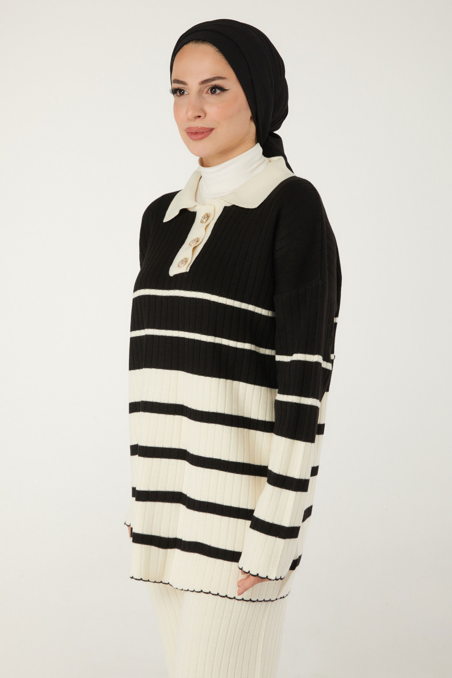 Çizgili Triko Takım Siyah - 26469 - 3