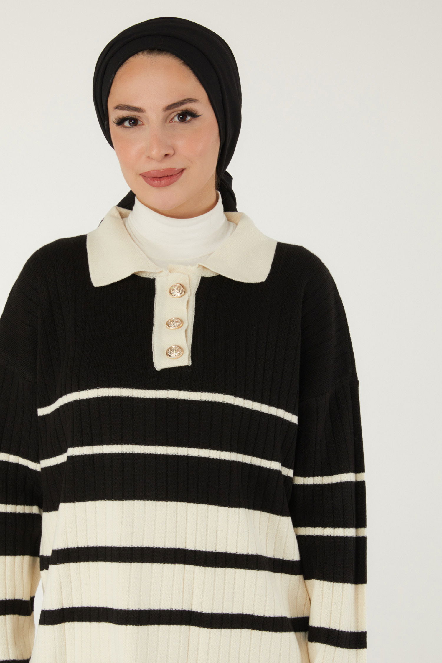 Çizgili Triko Takım Siyah - 26469 - 6