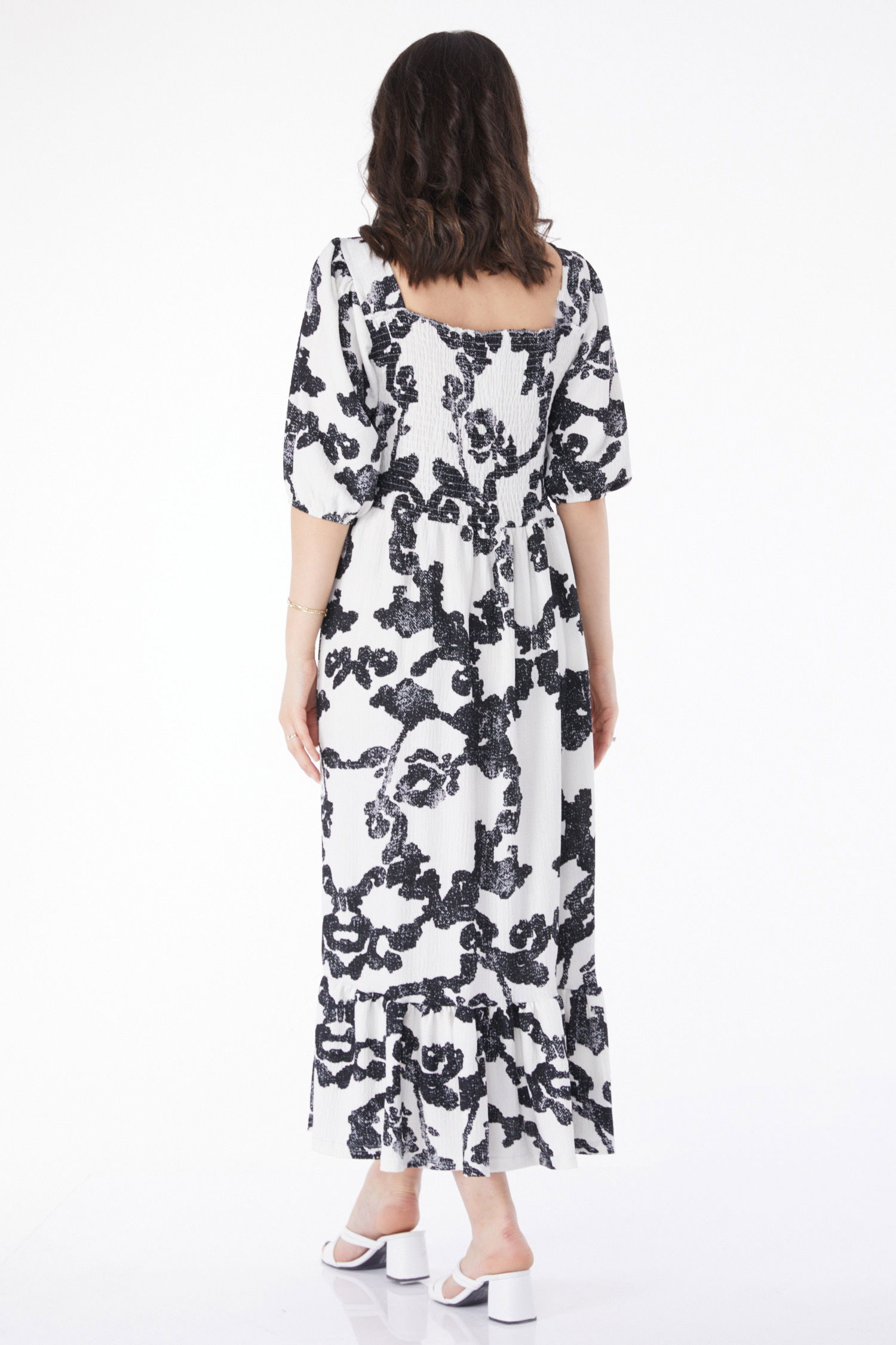 Desenli Midi Elbise Siyah - 25241 - 5