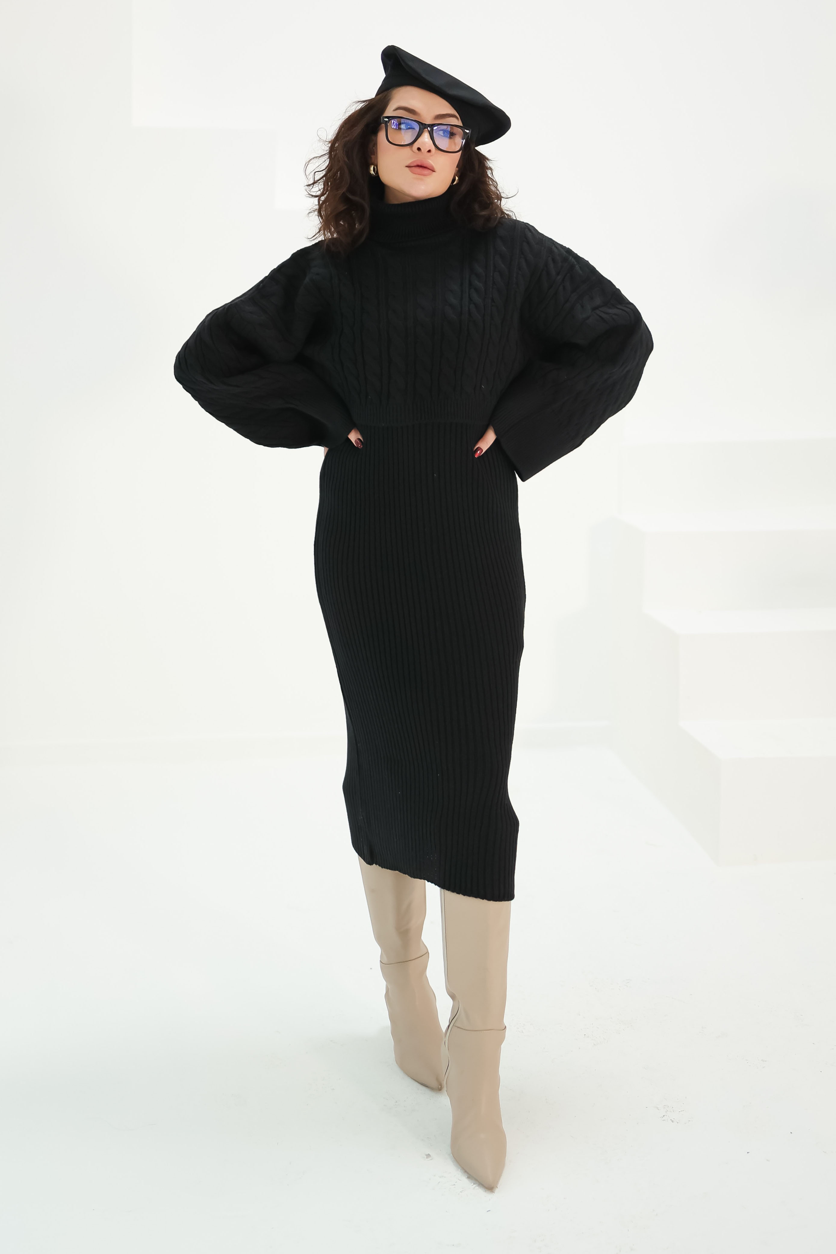 Elbise Kazak Triko Takım Siyah - 26588 - 2