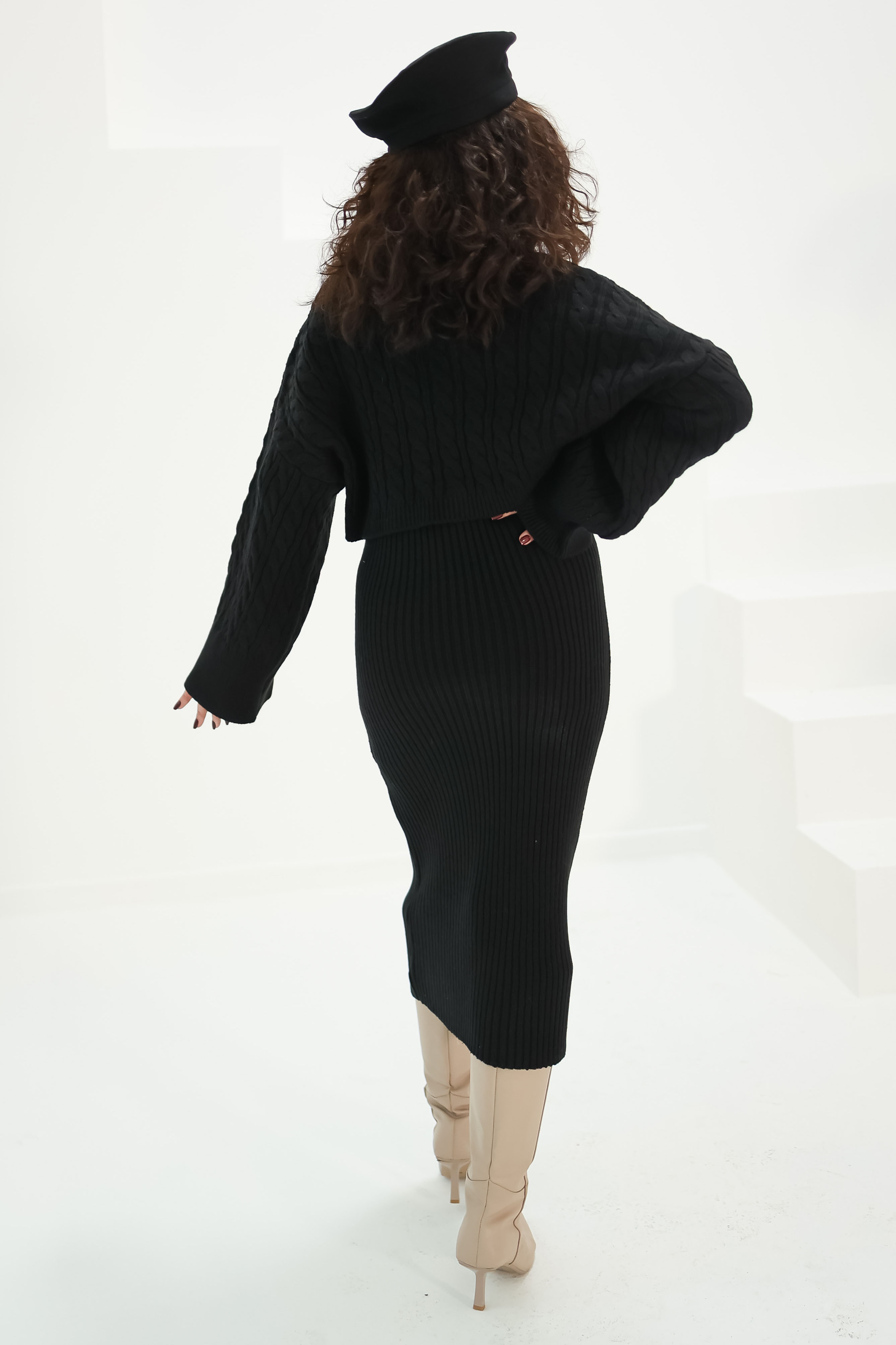 Elbise Kazak Triko Takım Siyah - 26588 - 4