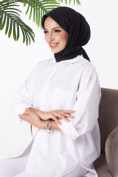 Düz Orta Kadın Siyah Eşarp - 26146 