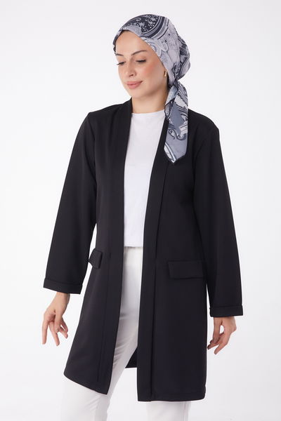 Düz Orta Kadın Siyah Hırka - 13260 