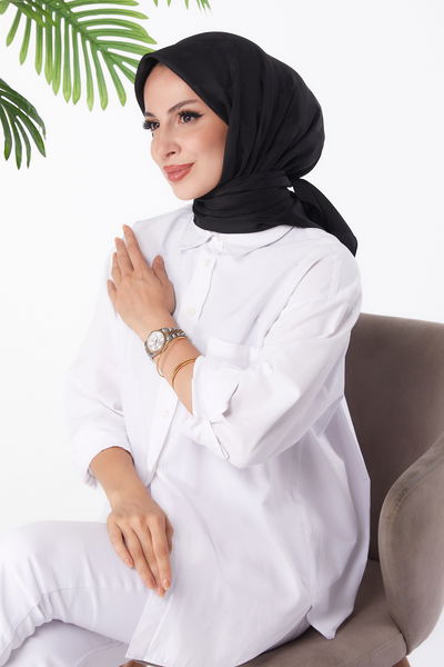 Düz Orta Kadın Siyah Janjanlı Eşarp - 26156 