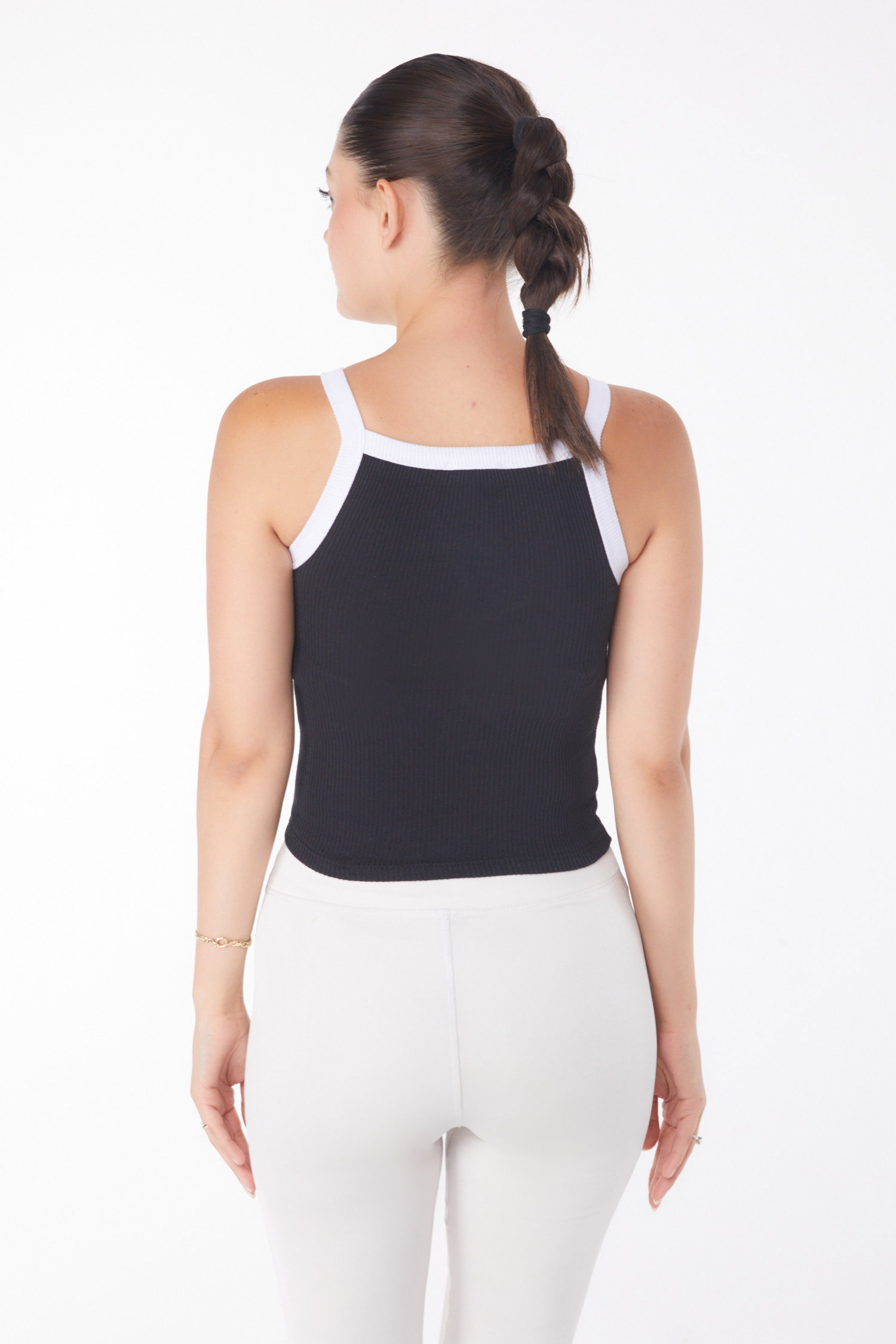 Düz Orta Kadın Siyah Kalın Askılı Crop - 25957 - 5