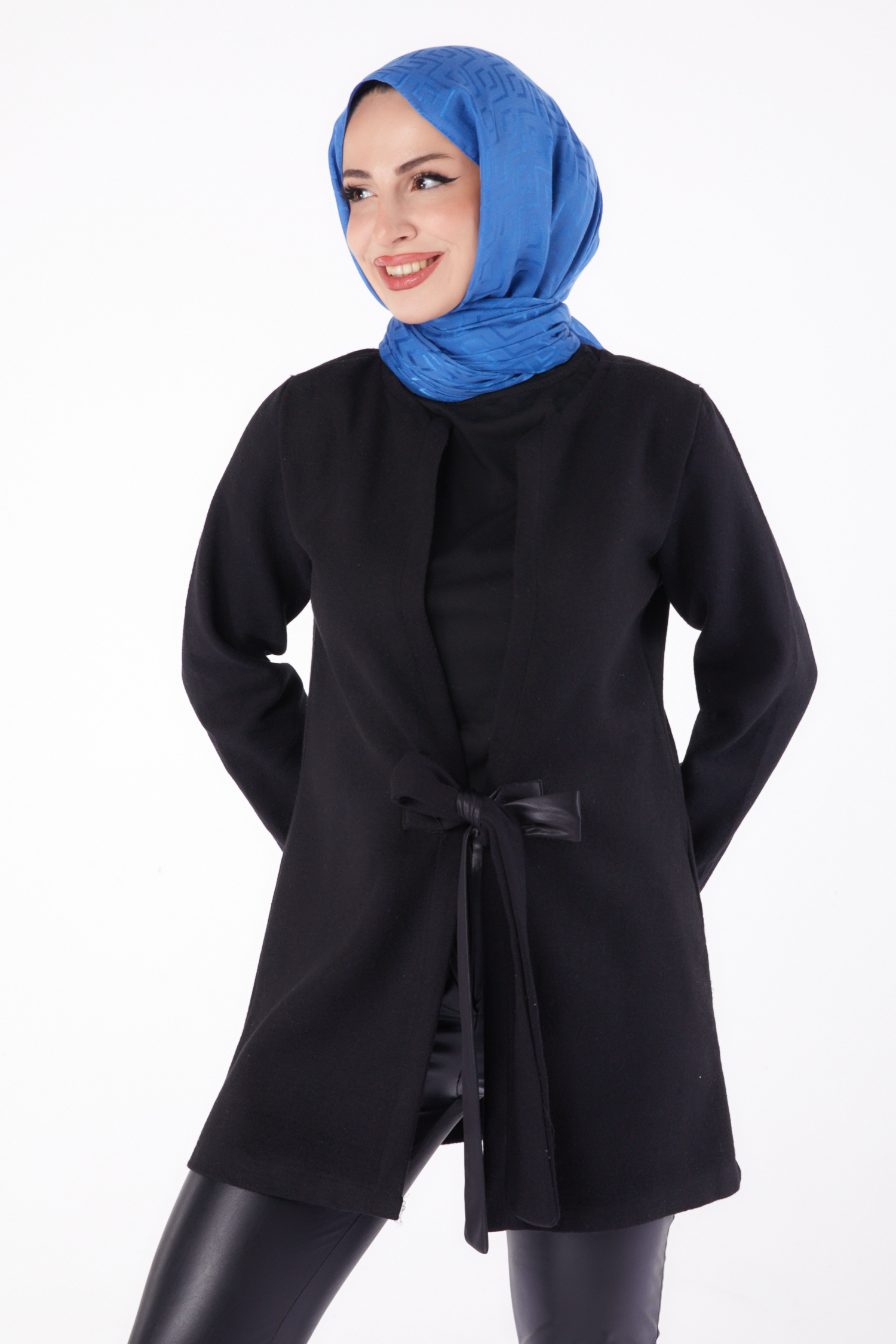 Düz Orta Kadın Siyah Kaşe Ceket - 13286 - 2