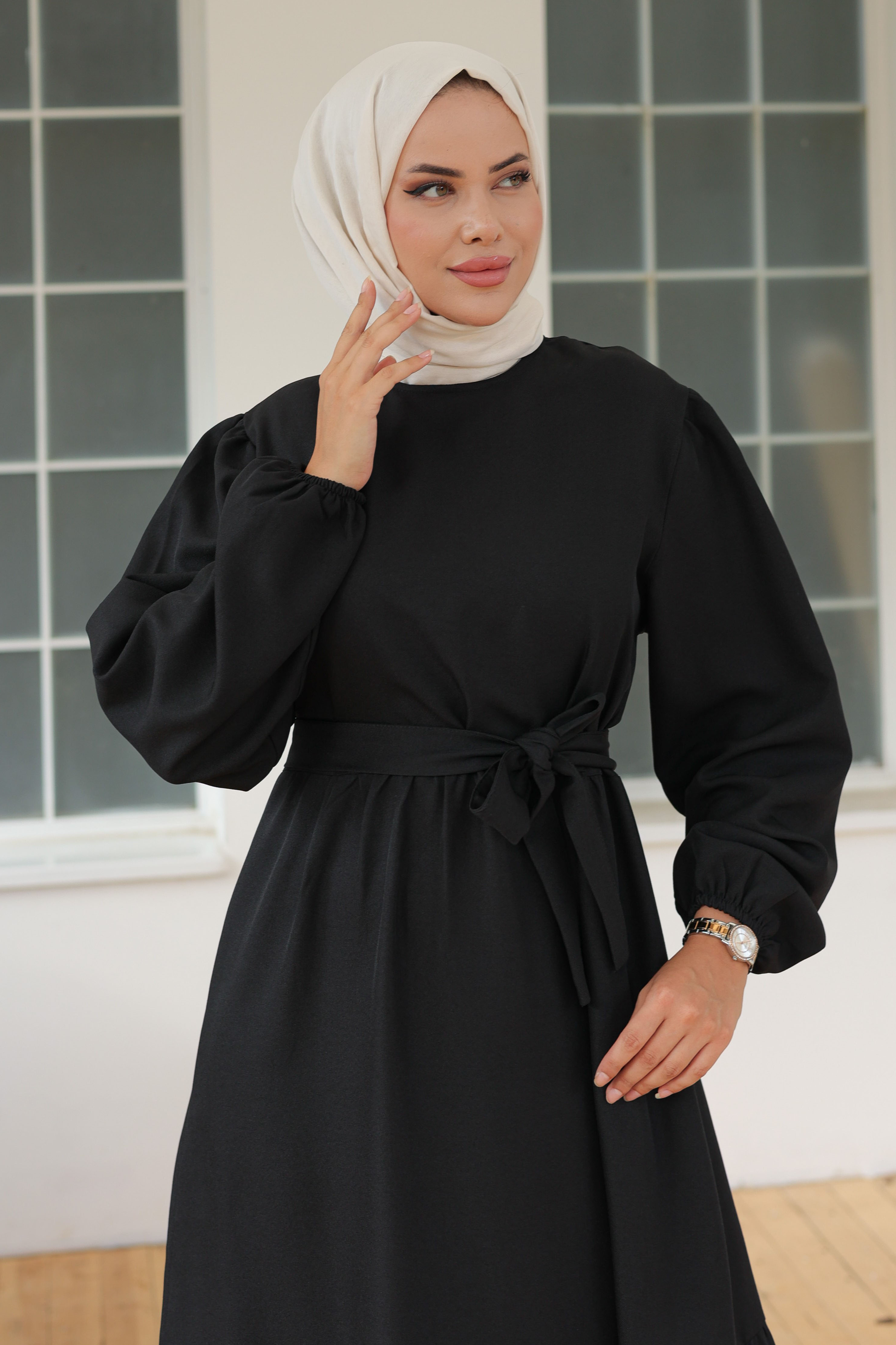 Katlı Elbise Siyah - 26624 - 3