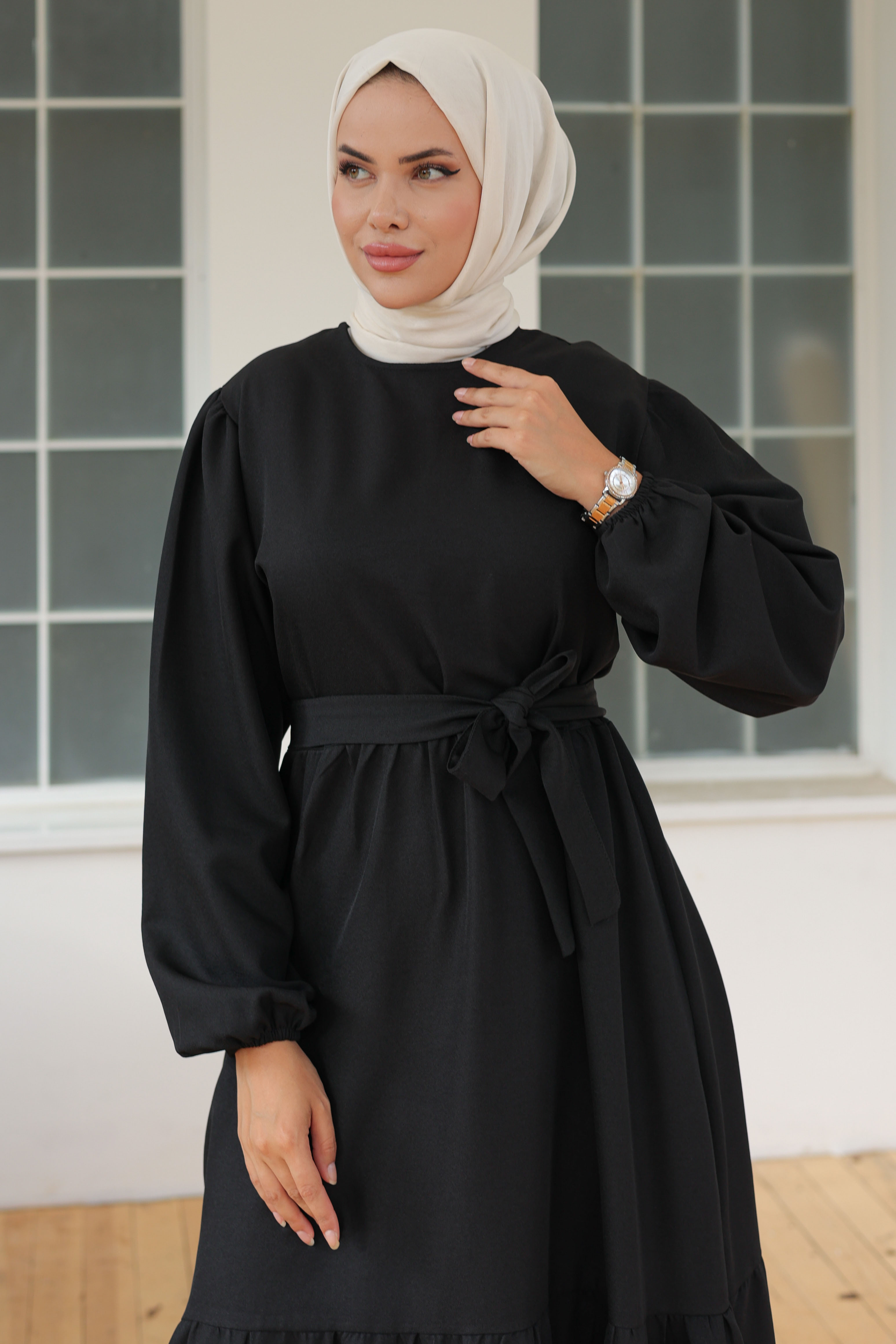 Katlı Elbise Siyah - 26624 - 4