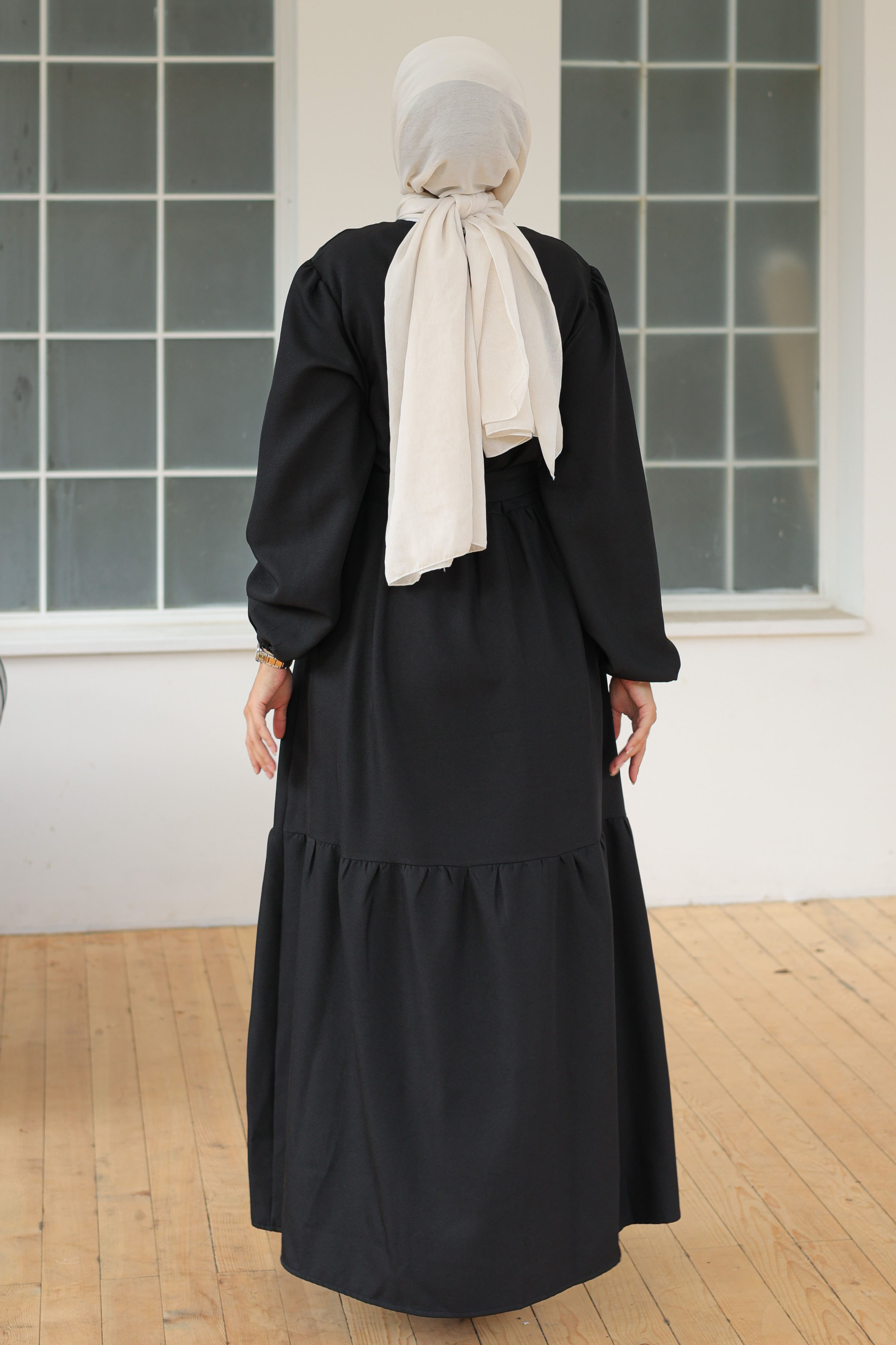 Katlı Elbise Siyah - 26624 - 6