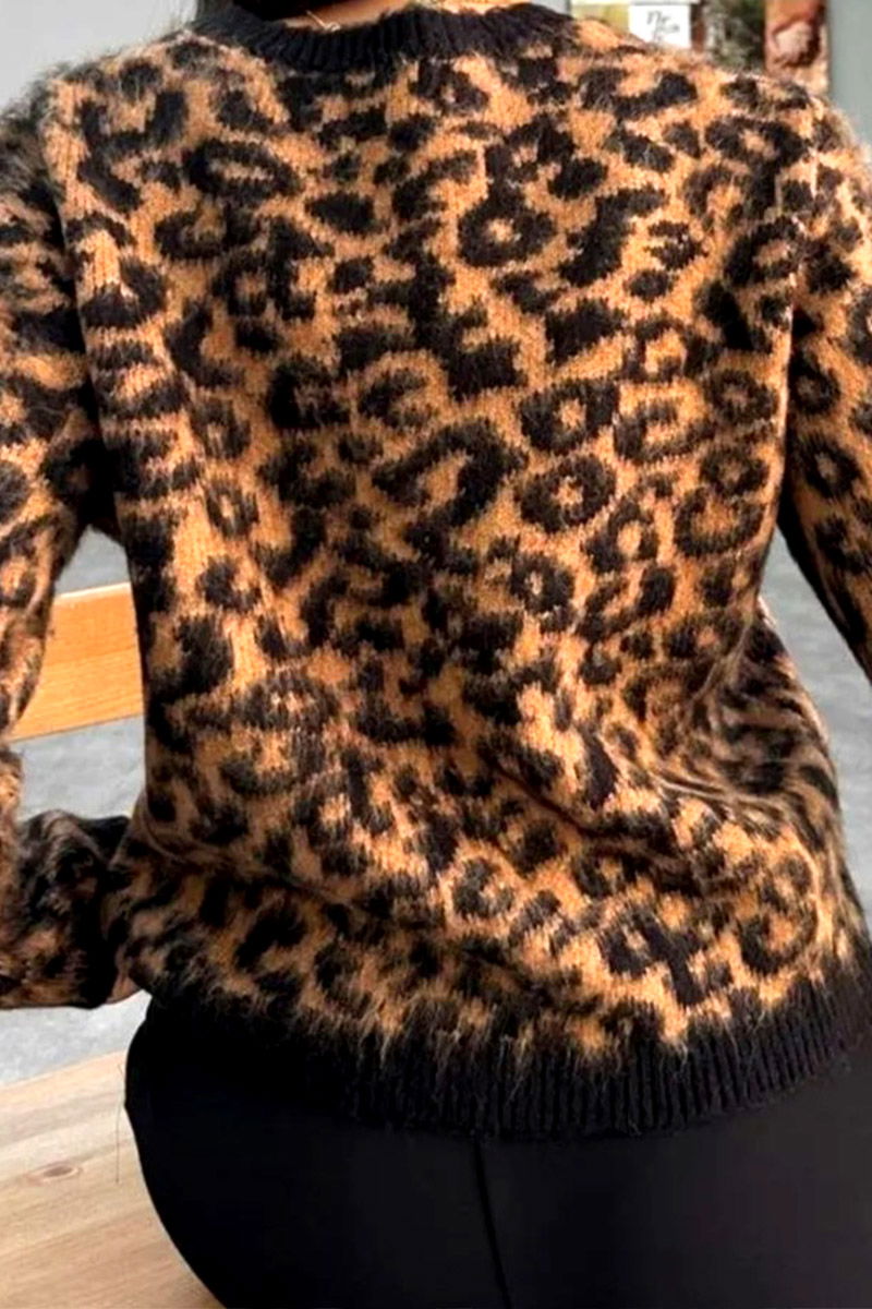 Kadın Yünlü Leopar Desenli Crop Triko Hırka Siyah - 26680 - 3