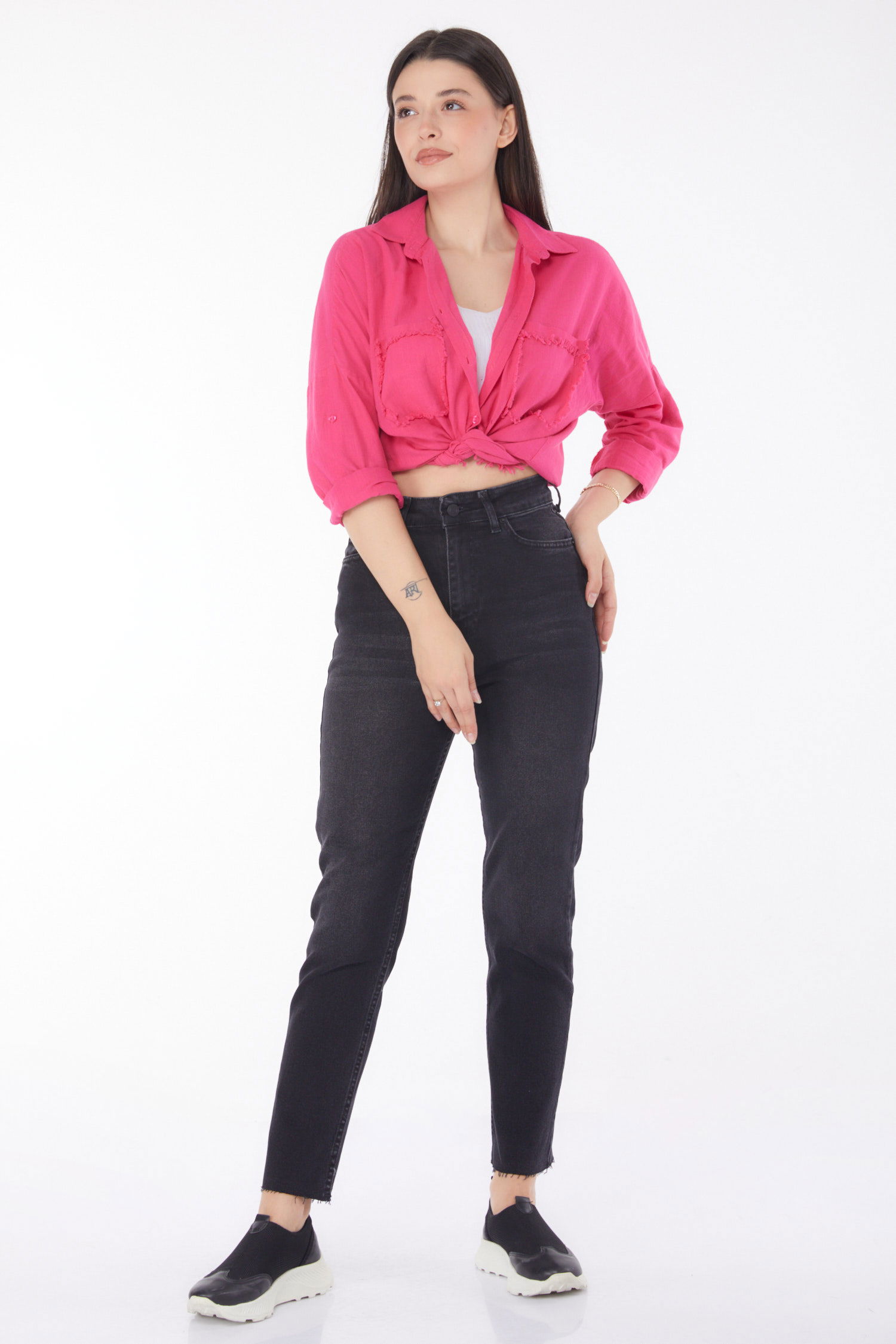 Düz Orta Kadın Siyah Kot Pantolon - 25742 - 2