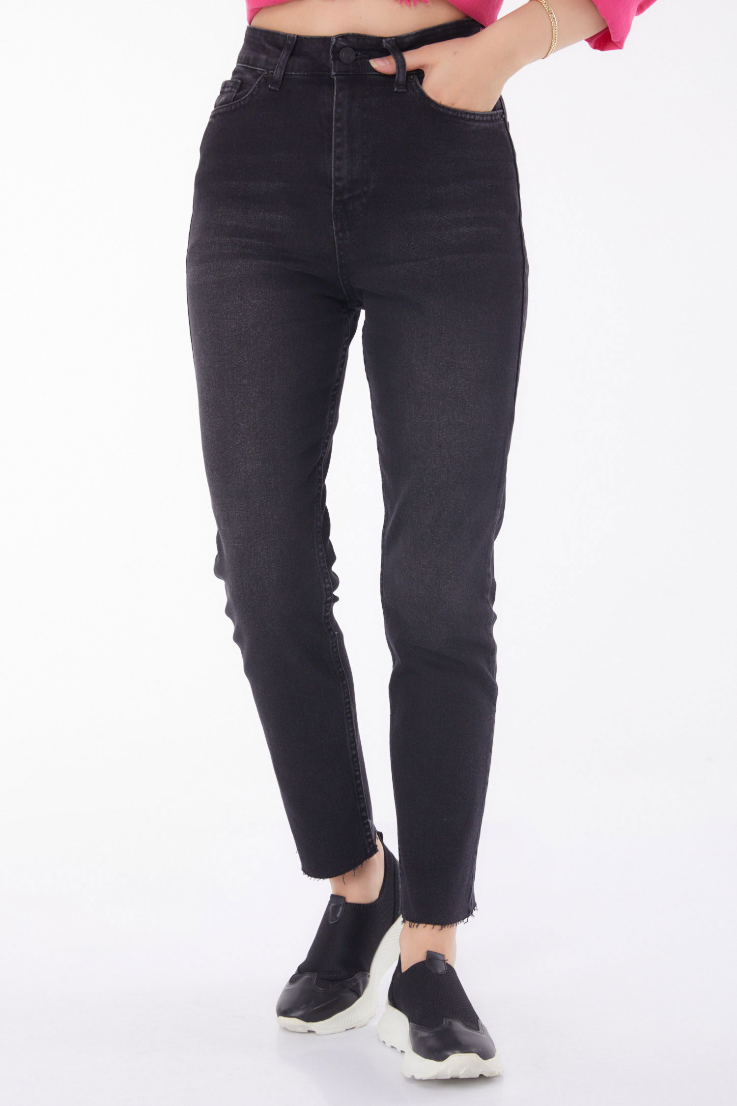 Düz Orta Kadın Siyah Kot Pantolon - 25742 - 3