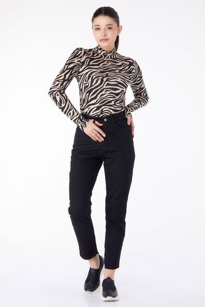 Kot Pantolon Yüksek Bel Mom Jeans Siyah - 25177 