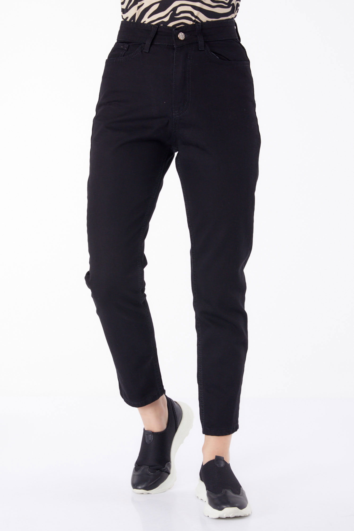 Kot Pantolon Yüksek Bel Mom Jeans Siyah - 25177 - 2