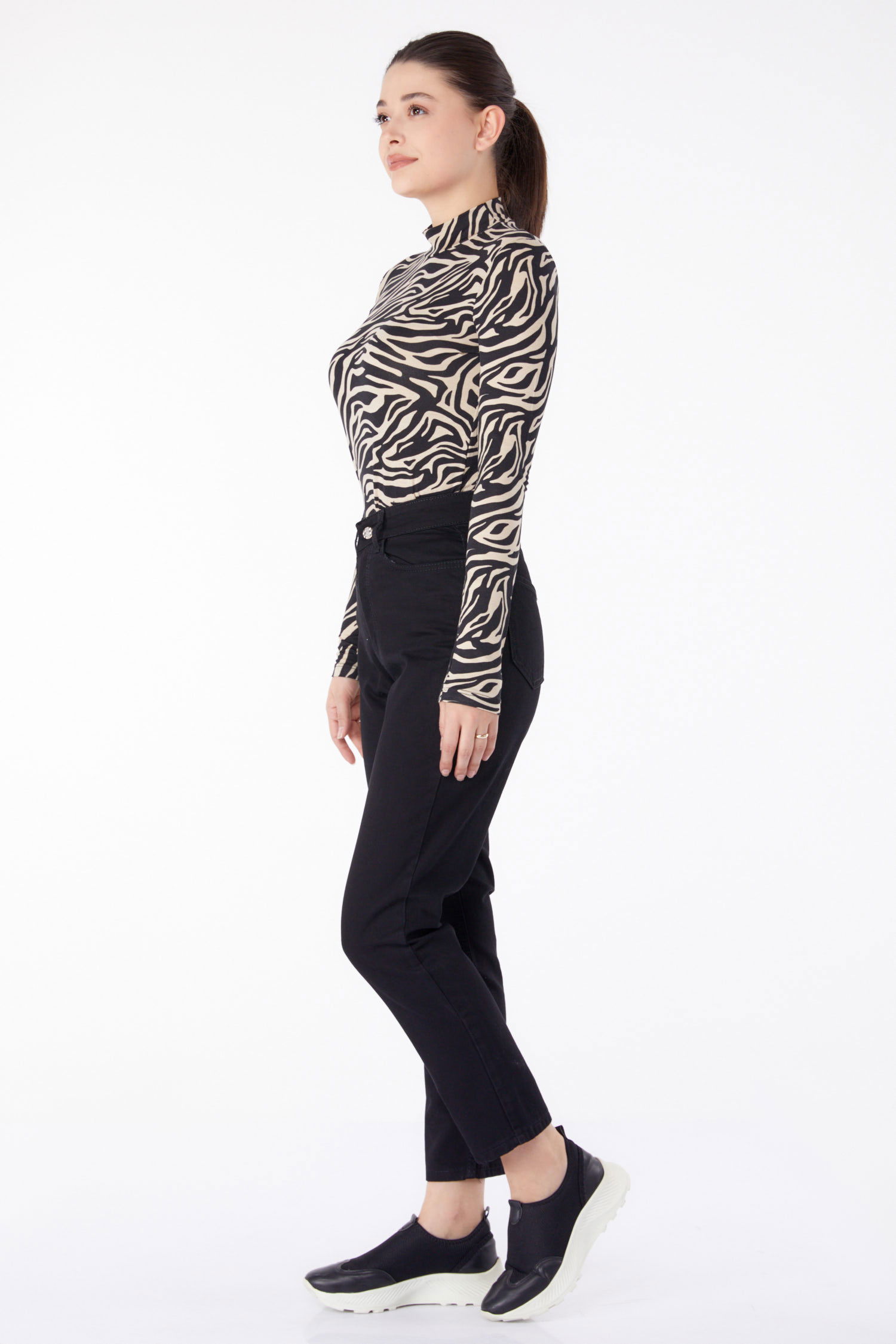 Kot Pantolon Yüksek Bel Mom Jeans Siyah - 25177 - 3