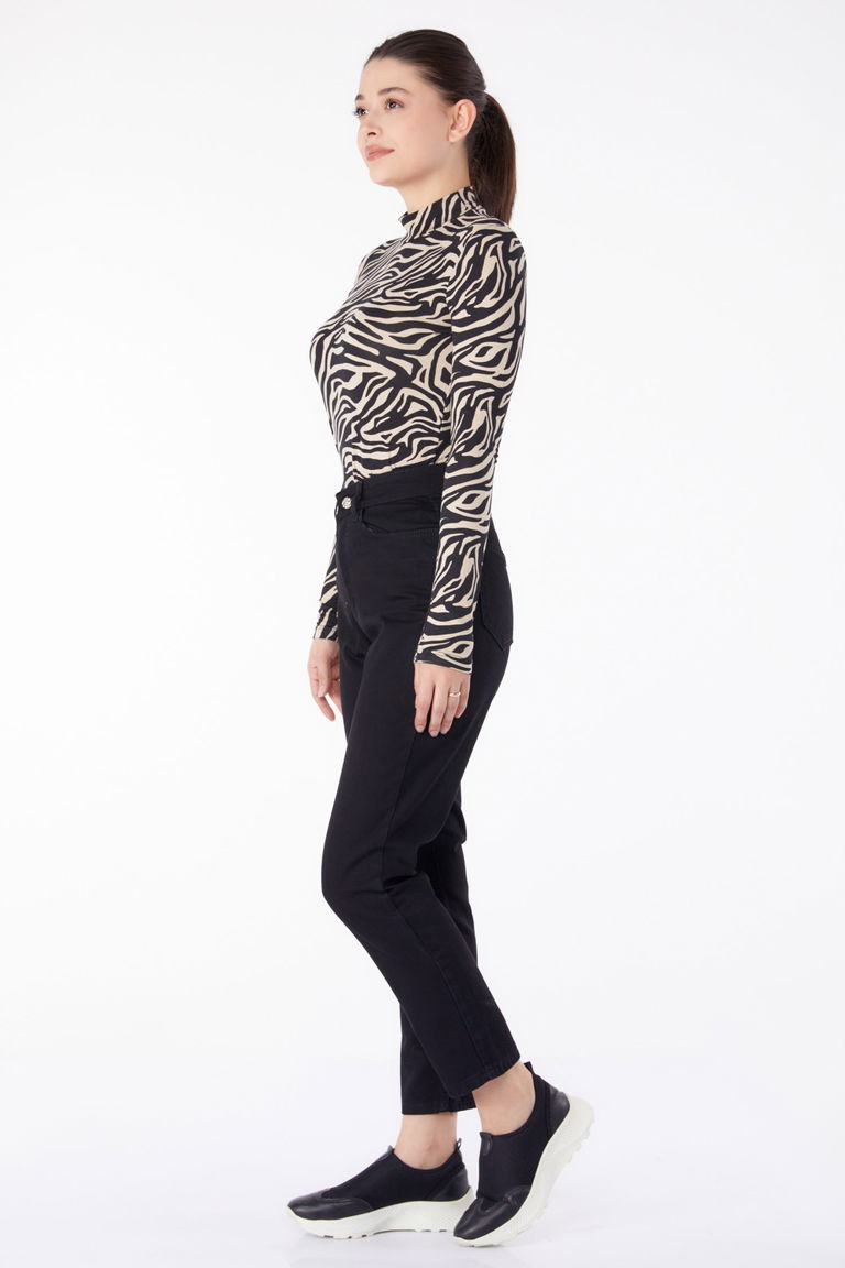 Kot Pantolon Yüksek Bel Mom Jeans Siyah - 25177 - TOFİSA