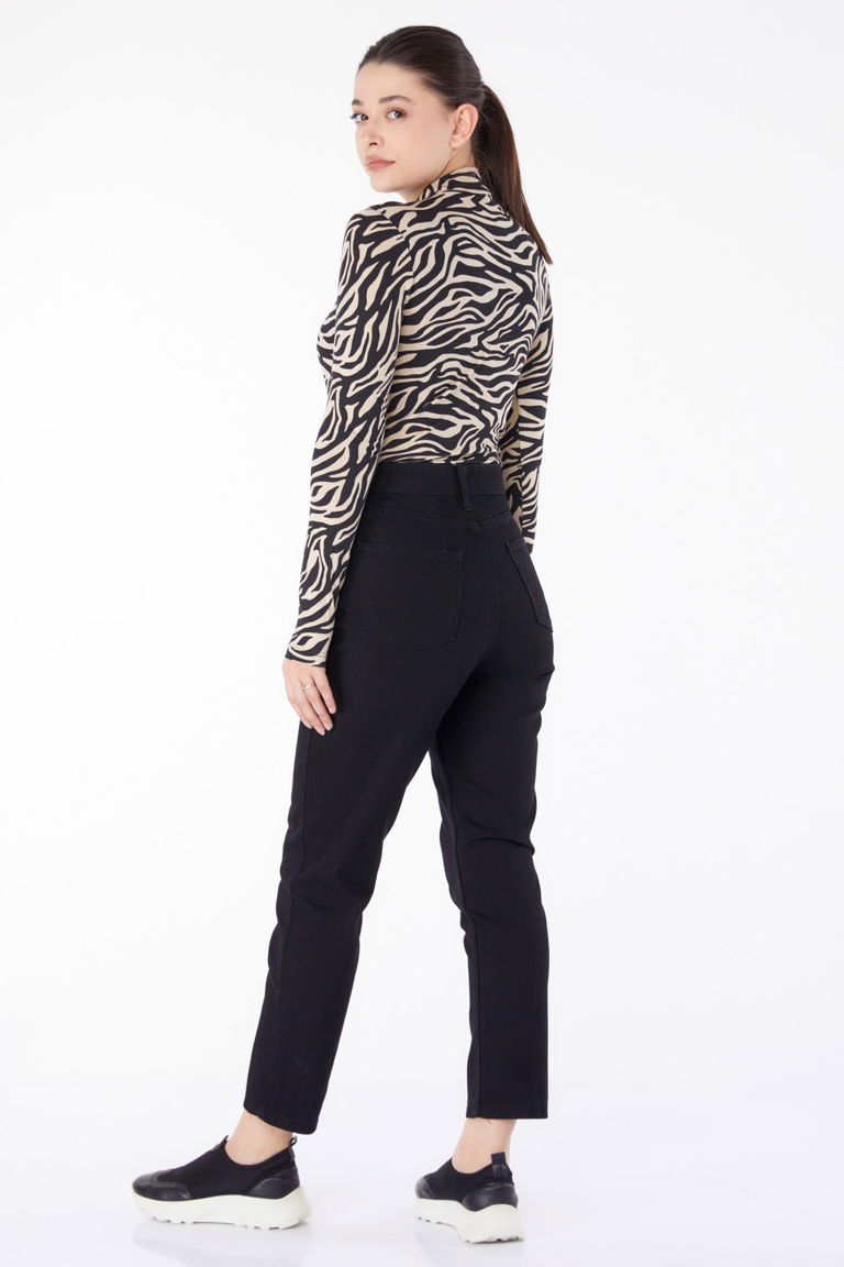 Kot Pantolon Yüksek Bel Mom Jeans Siyah - 25177 - TOFİSA