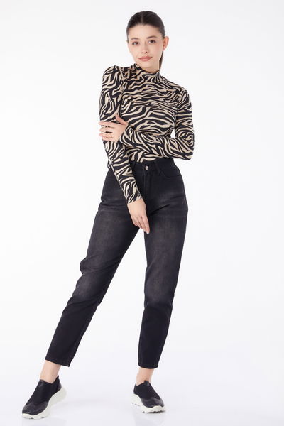 Kot Pantolon Yüksek Bel Mom Jeans Siyah - 25178 