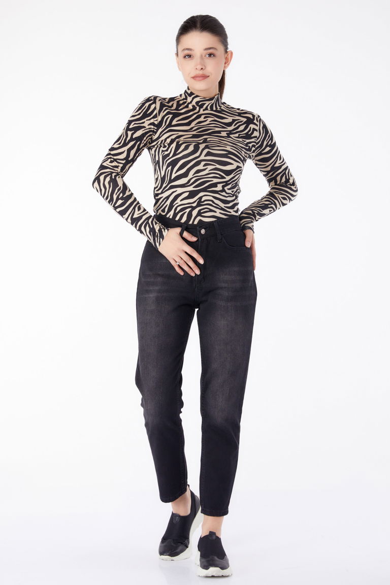 Kot Pantolon Yüksek Bel Mom Jeans Siyah - 25178 - TOFİSA