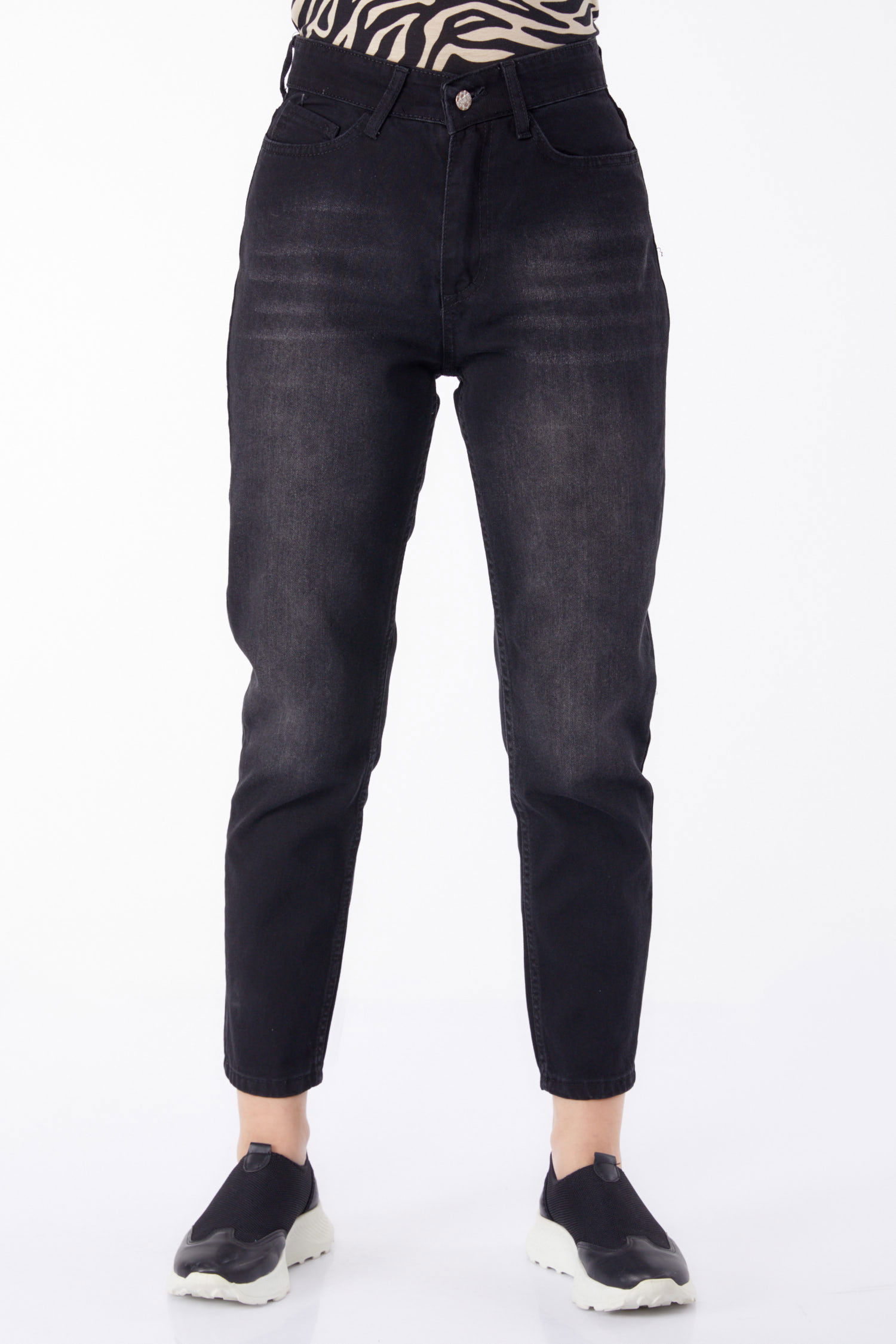 Kot Pantolon Yüksek Bel Mom Jeans Siyah - 25178 - 3