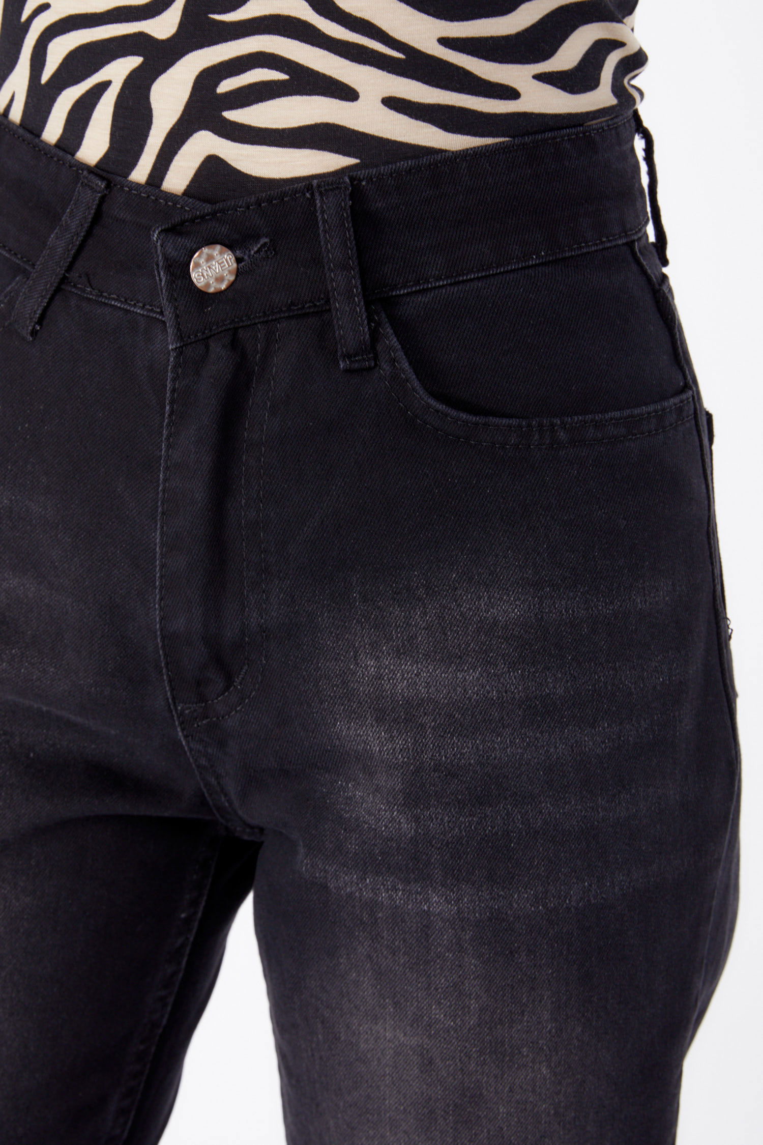 Kot Pantolon Yüksek Bel Mom Jeans Siyah - 25178 - 6