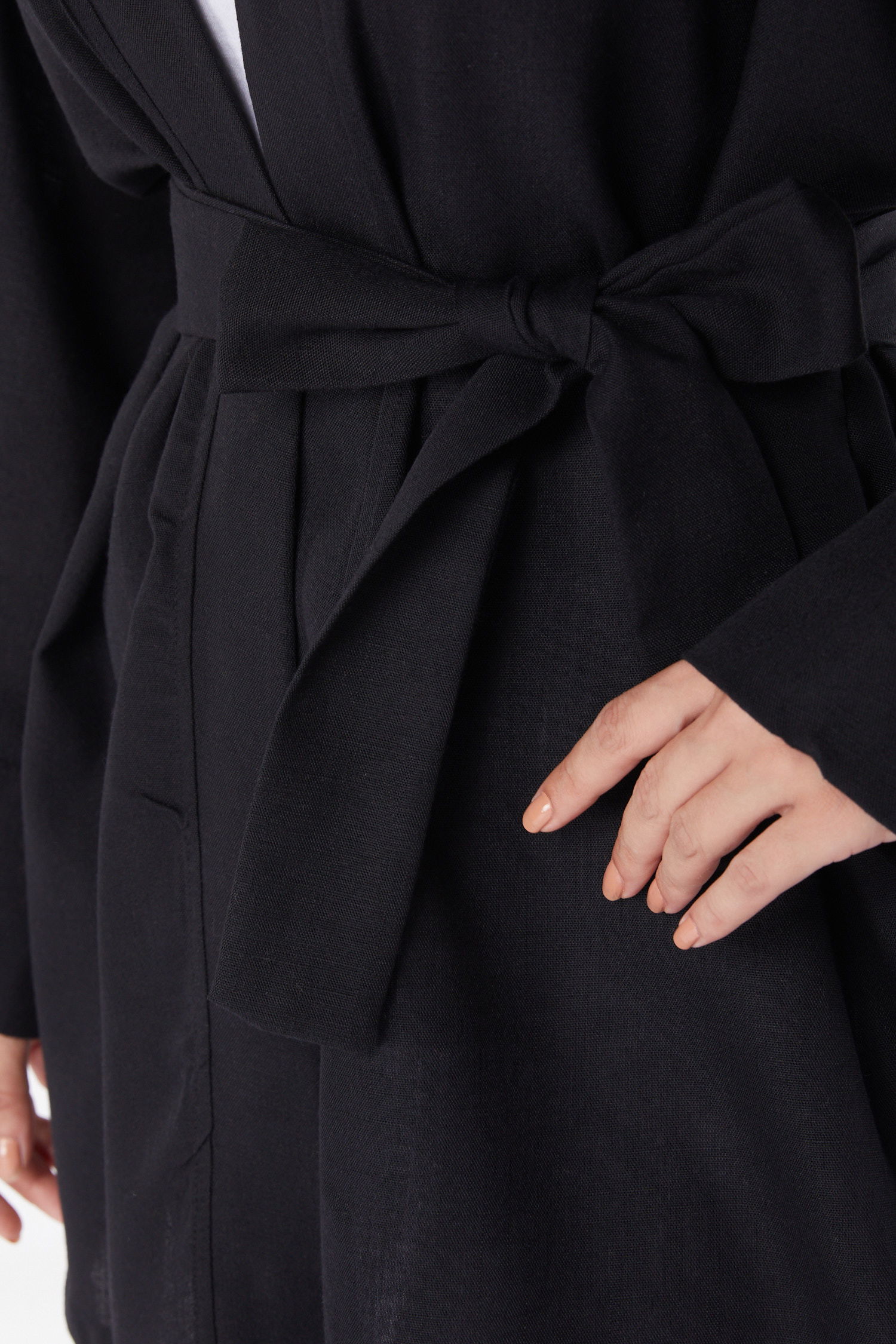 Düz Orta Kadın Siyah Kuşaklı Kimono - 26129 - 4