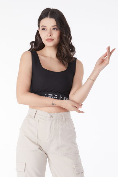 Düz Orta Kadın Siyah Lastikli Crop - 25232 
