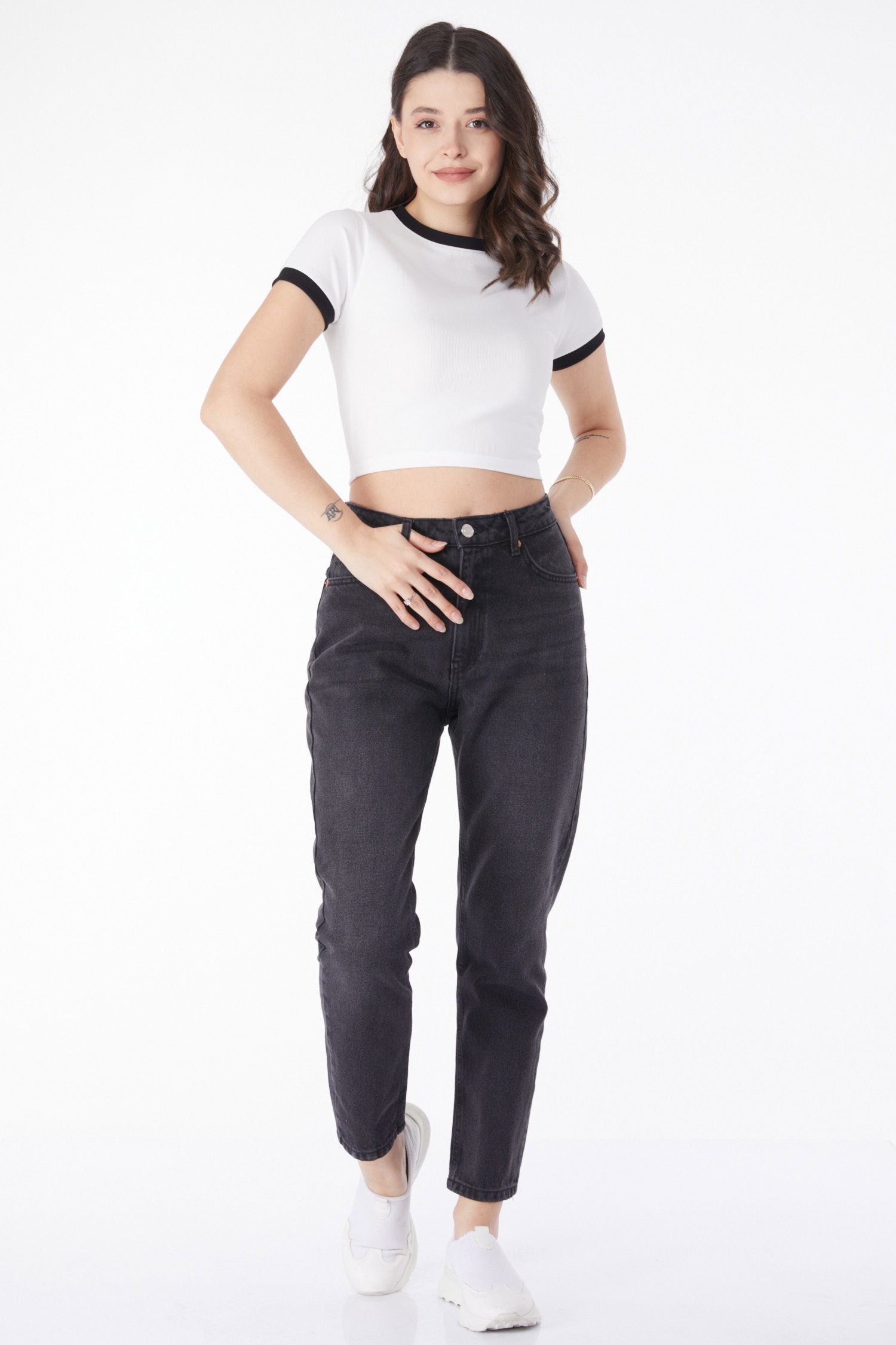 Düz Orta Kadın Siyah Mam Jeans Kot Pantolon - 50004 - 2