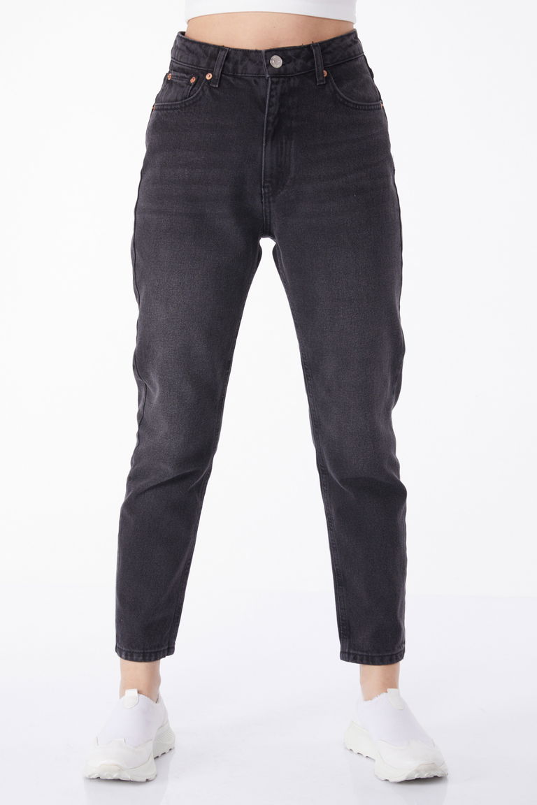 Düz Orta Kadın Siyah Mam Jeans Kot Pantolon - 50004 - TOFİSA
