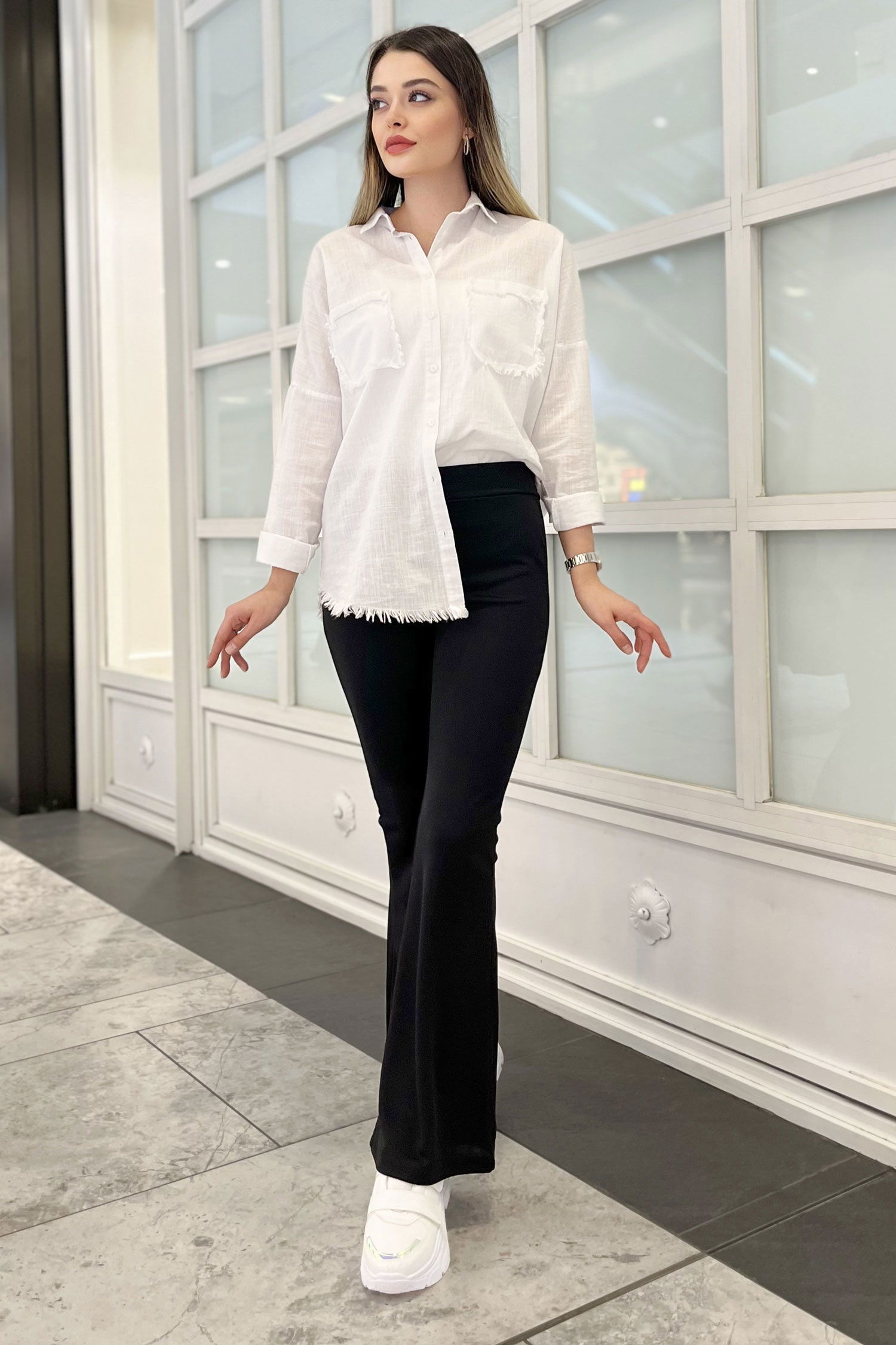 Düz Orta Kadın Siyah PANTOLON - 26262 - 3