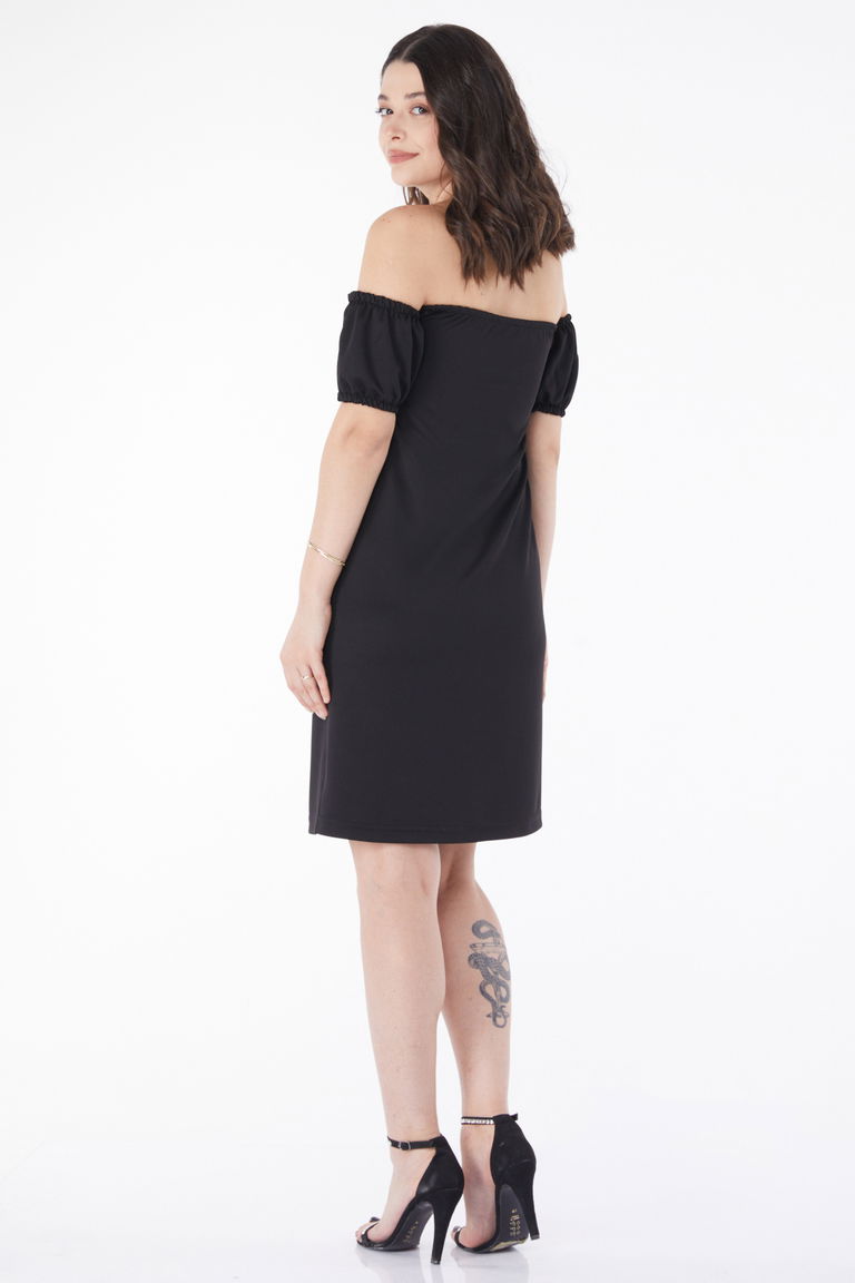 Düz Orta Kadın Siyah Prenses Kol Abiye Elbise - 13189 - TOFİSA