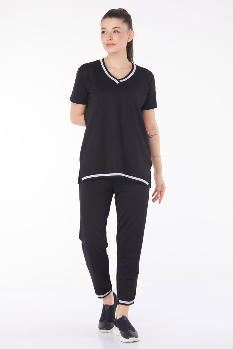 Düz Orta Kadın Siyah Sim Detaylı İkili Takım - 25797 - TOFİSA