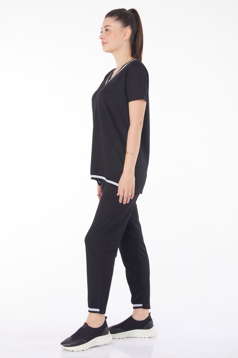 Düz Orta Kadın Siyah Sim Detaylı İkili Takım - 25797 - TOFİSA