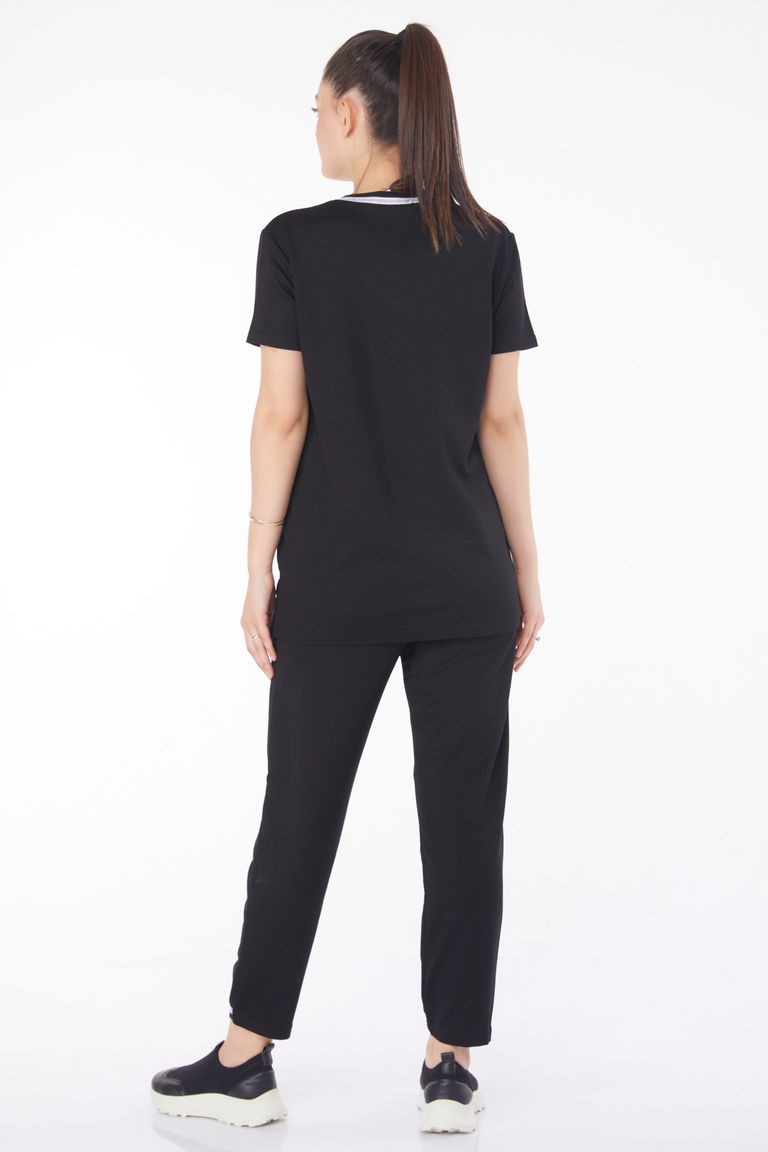 Düz Orta Kadın Siyah Sim Detaylı İkili Takım - 25797 - TOFİSA