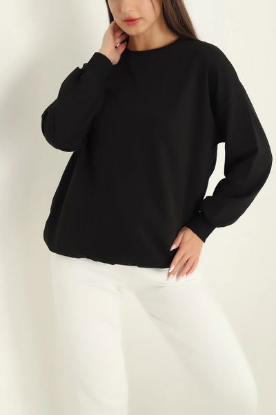 Düz Orta Kadın Siyah Sweatshirt - 26567 