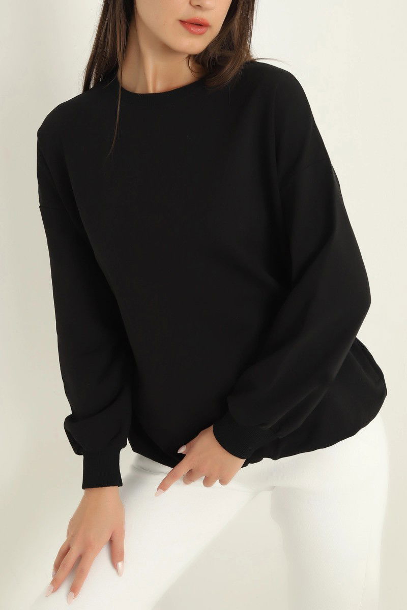 Düz Orta Kadın Siyah Sweatshirt - 26567 - 3