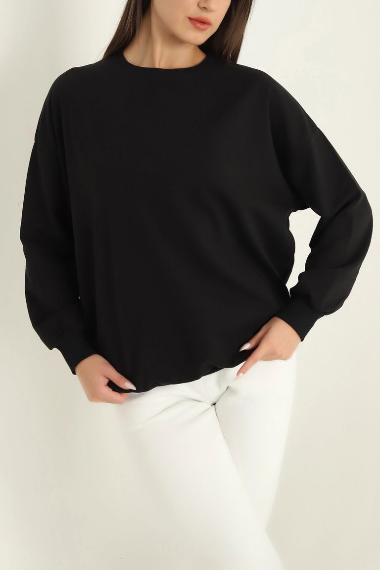 Düz Orta Kadın Siyah Sweatshirt - 26567 - TOFİSA