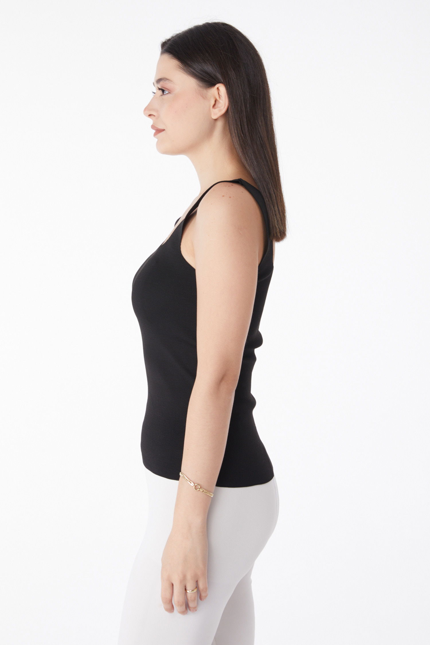 Düz Orta Kadın Siyah Yazlık Triko Crop - 25220 - 4