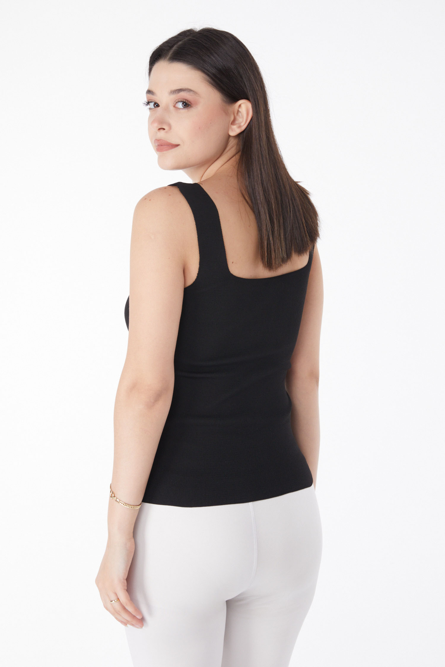 Düz Orta Kadın Siyah Yazlık Triko Crop - 25220 - 5