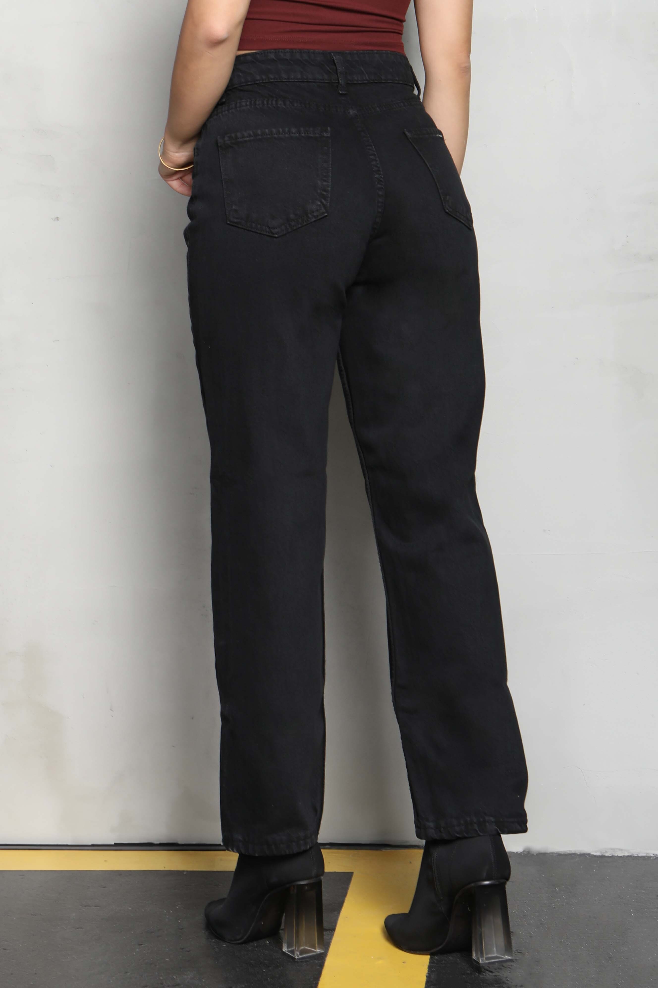 Yüksek Bel Mom Kot Pantolon Siyah - 23666 - 5