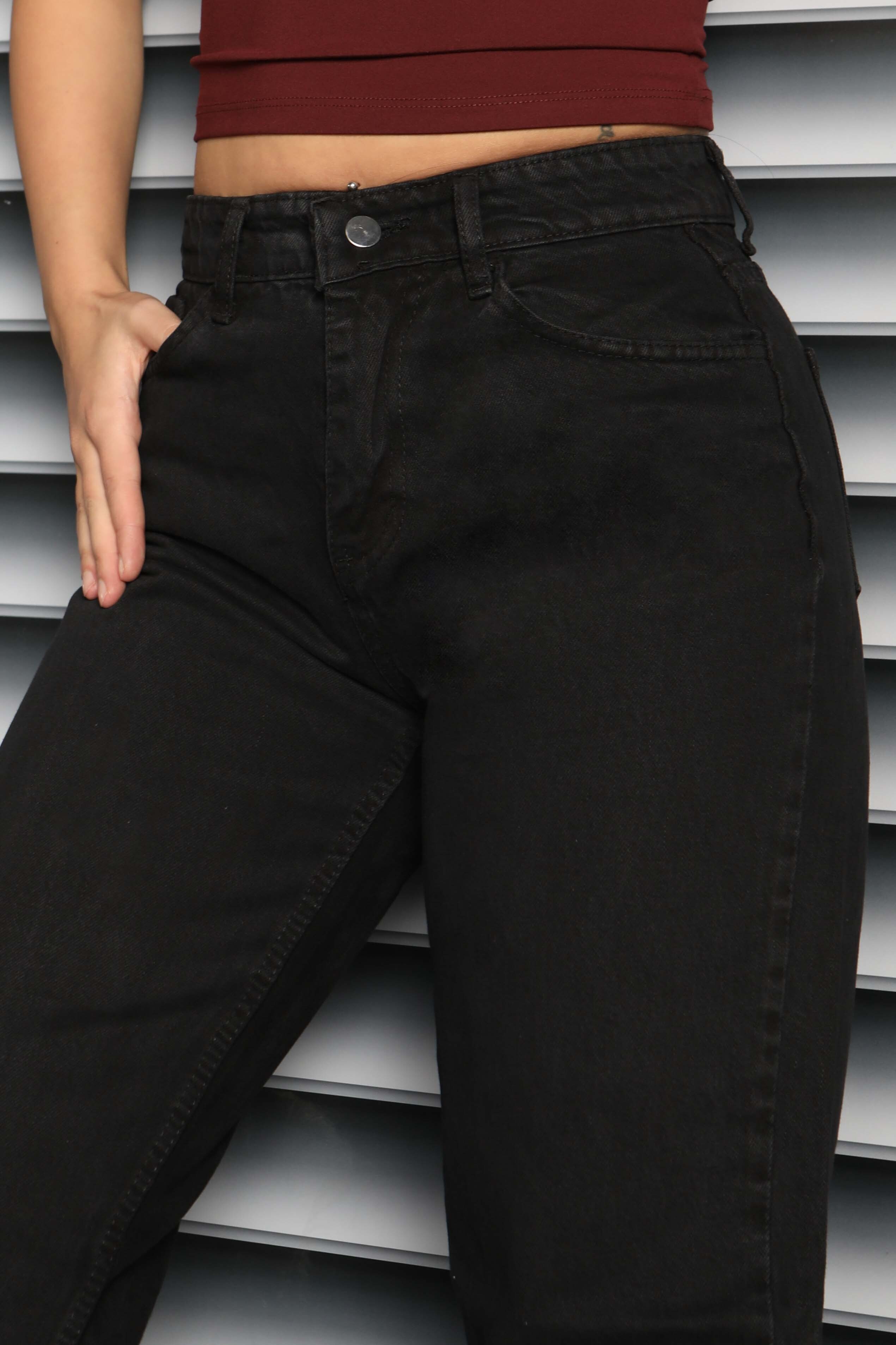 Yüksek Bel Mom Kot Pantolon Siyah - 23666 - 4