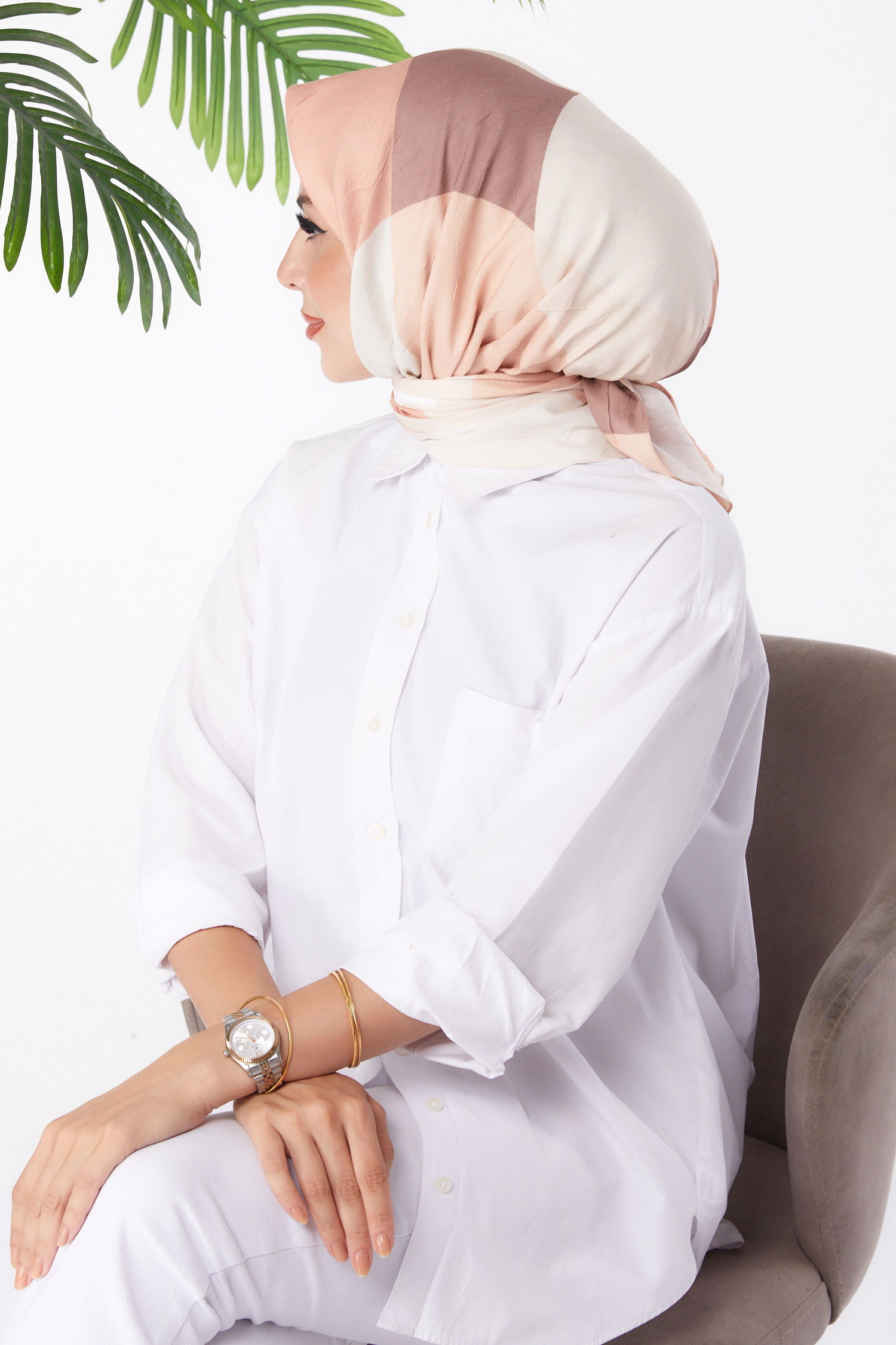 Düz Orta Kadın Somon Desenli Eşarp - 26148 - 3