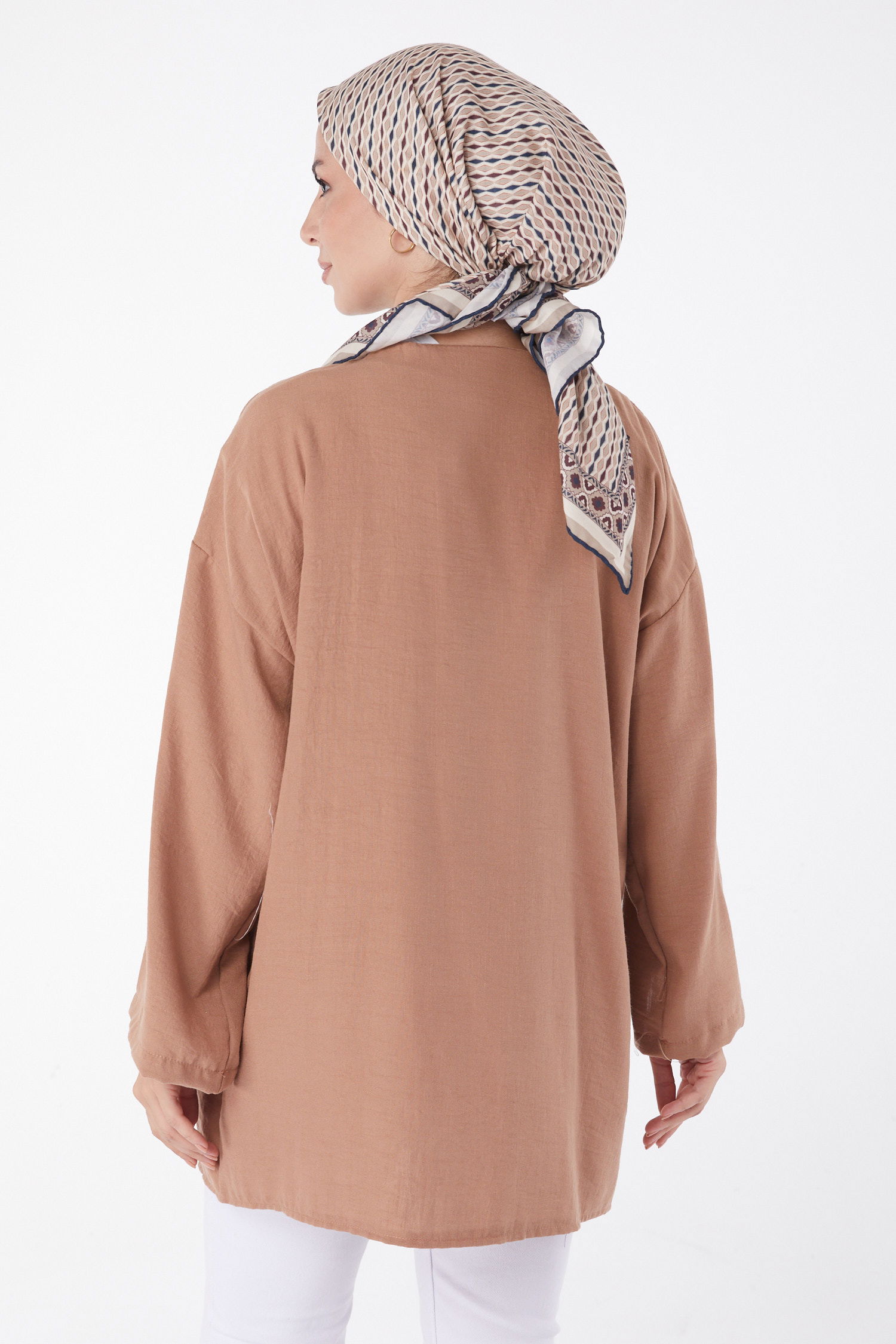 Düz Orta Kadın Taba Bağcıklı Kimono - 26141 - 4