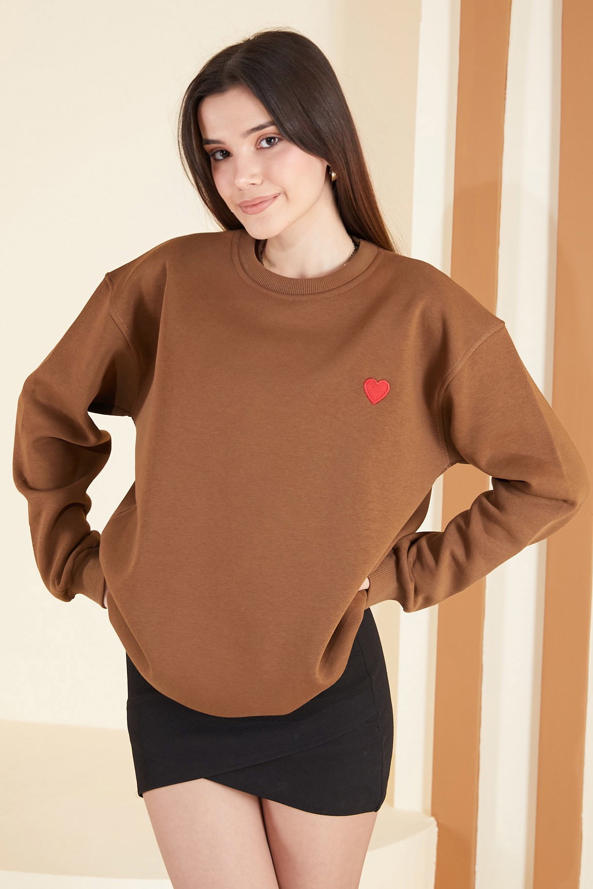 Düz Orta Kadın Taba Kalpli Tunik - 26660 - 1