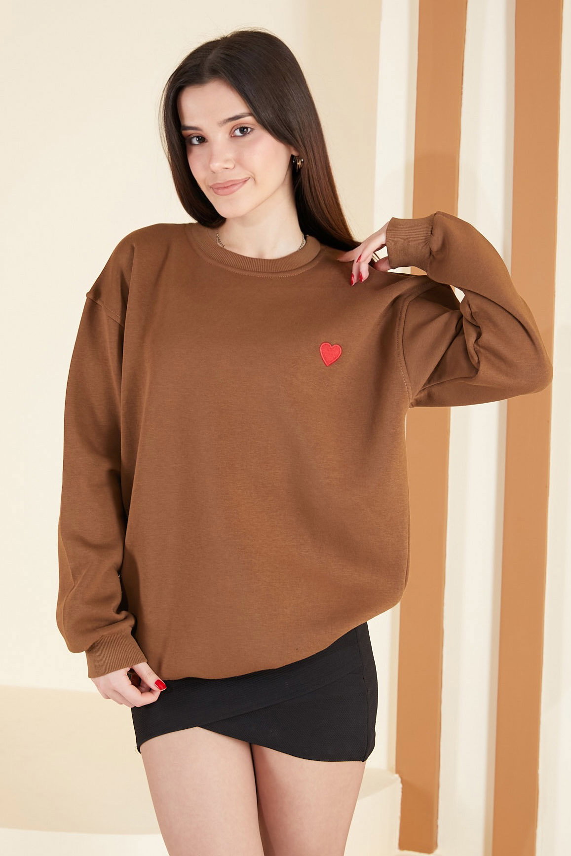 Düz Orta Kadın Taba Kalpli Tunik - 26660 - 2