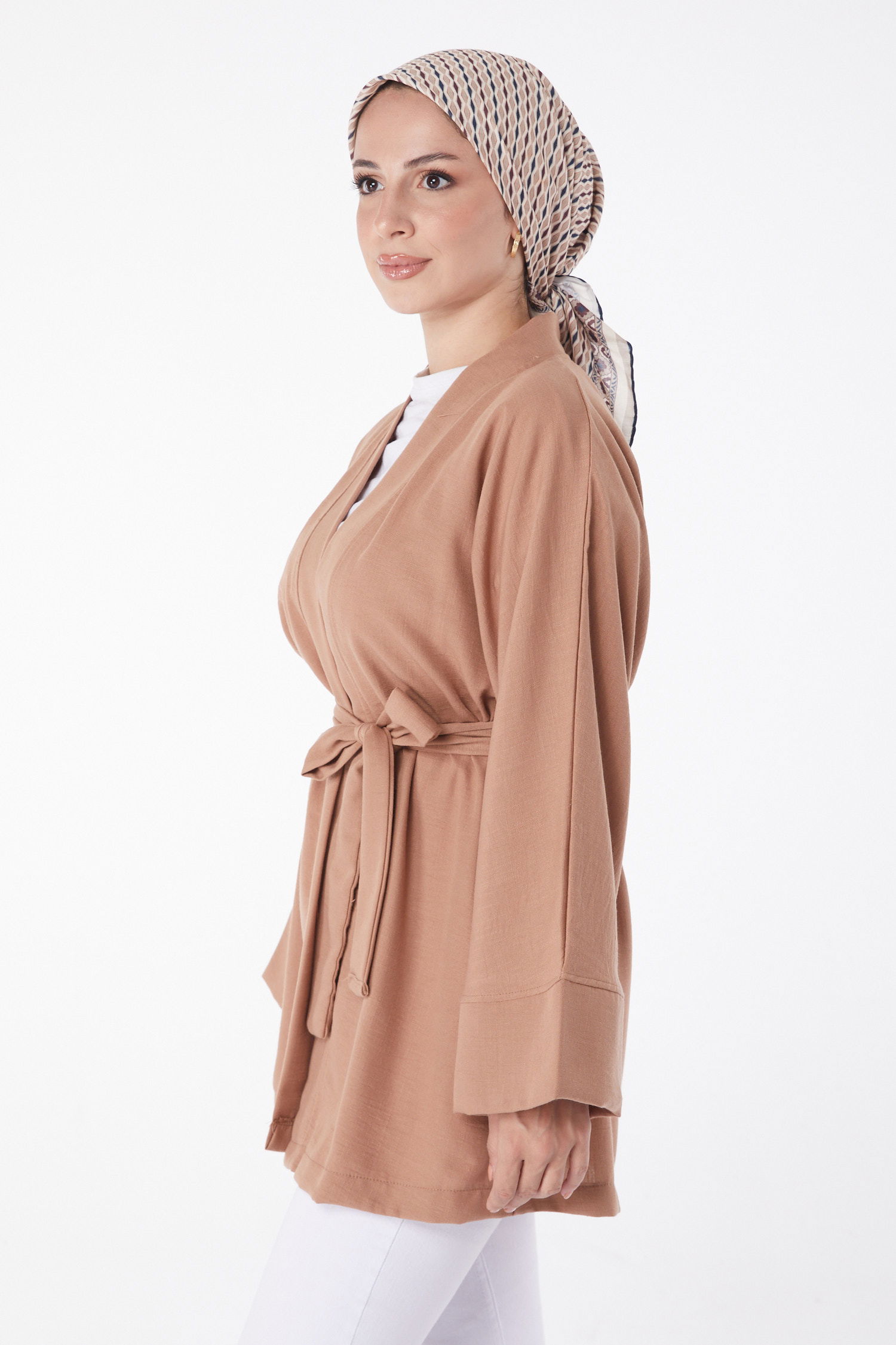 Düz Orta Kadın Taba Kuşaklı Kimono - 26129 - 3