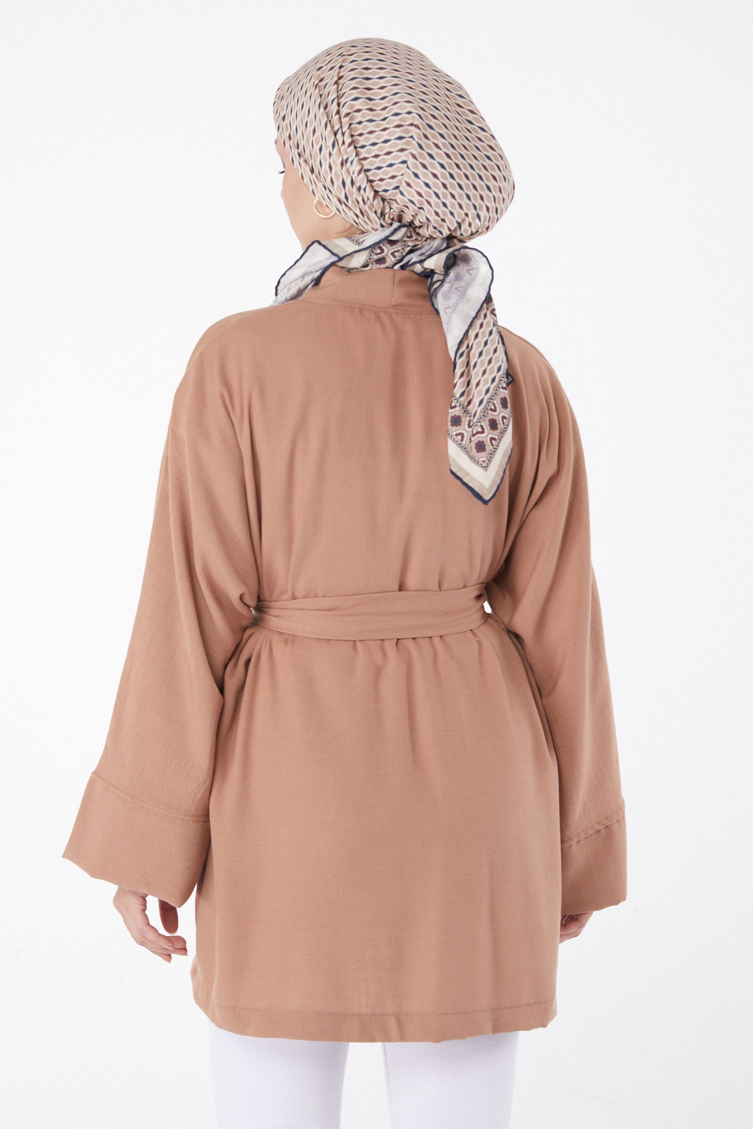 Düz Orta Kadın Taba Kuşaklı Kimono - 26129 - 4