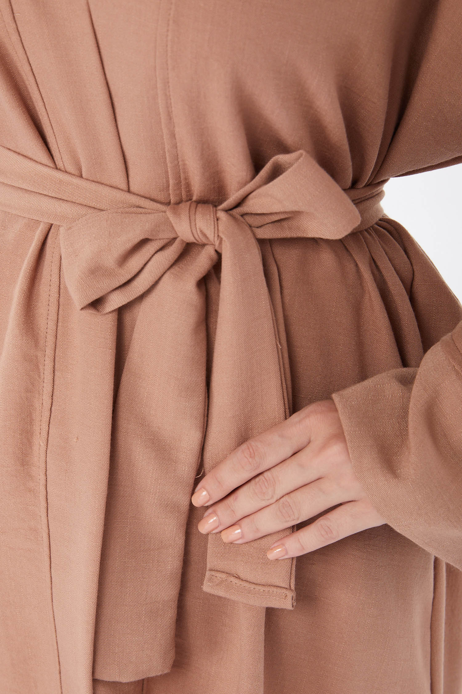Düz Orta Kadın Taba Kuşaklı Kimono - 26129 - 5