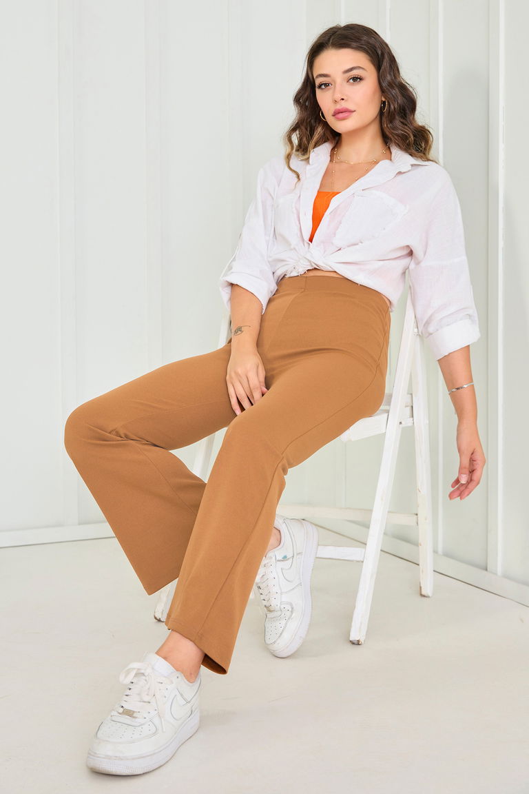 Düz Orta Kadın Taba PANTOLON - 26262 - TOFİSA
